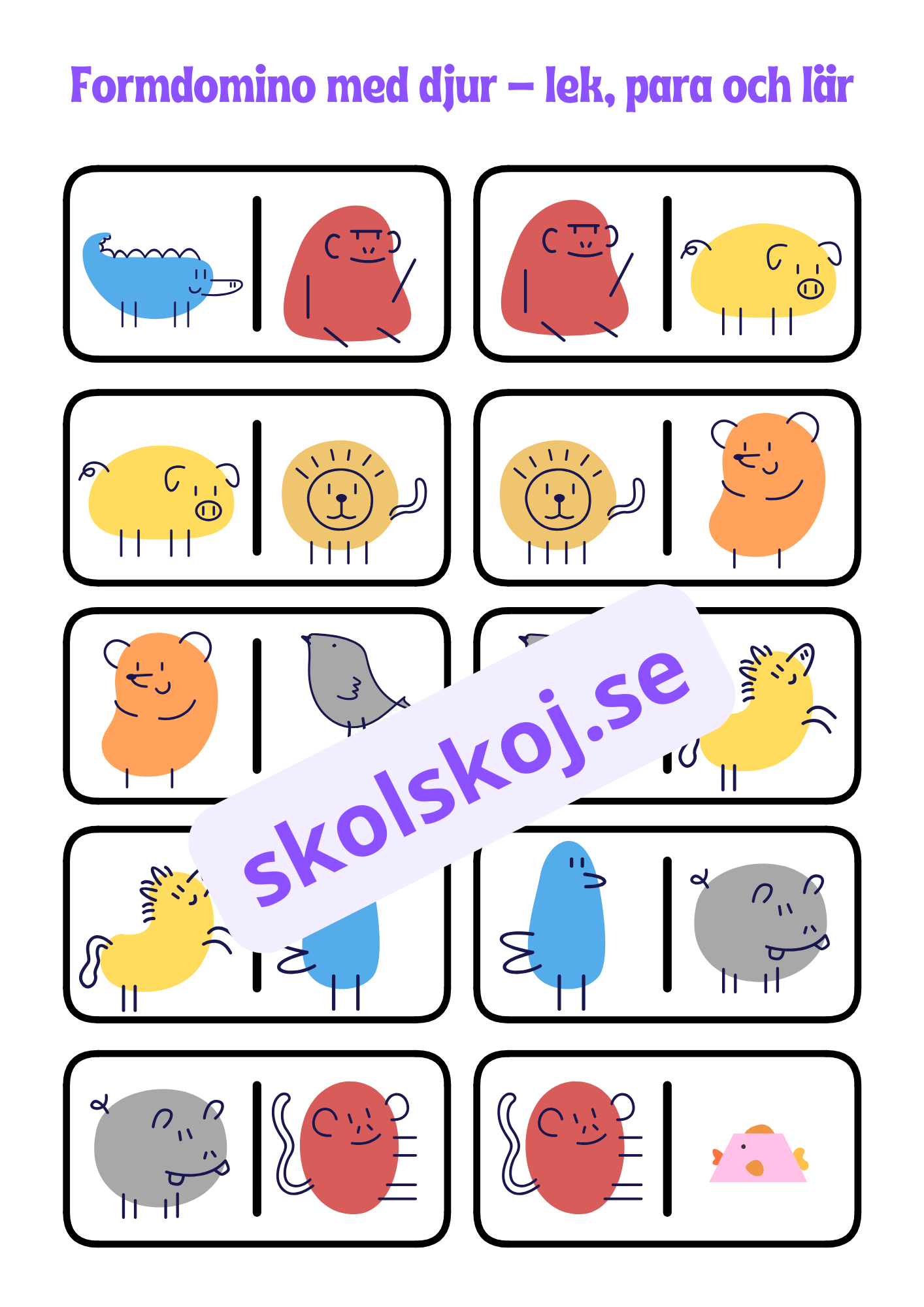 Formdomino med djur – lek, para och lär