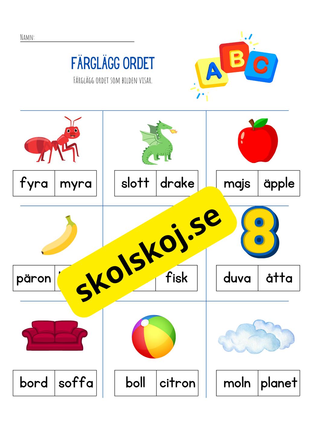 Färglägg ordet - Häfte