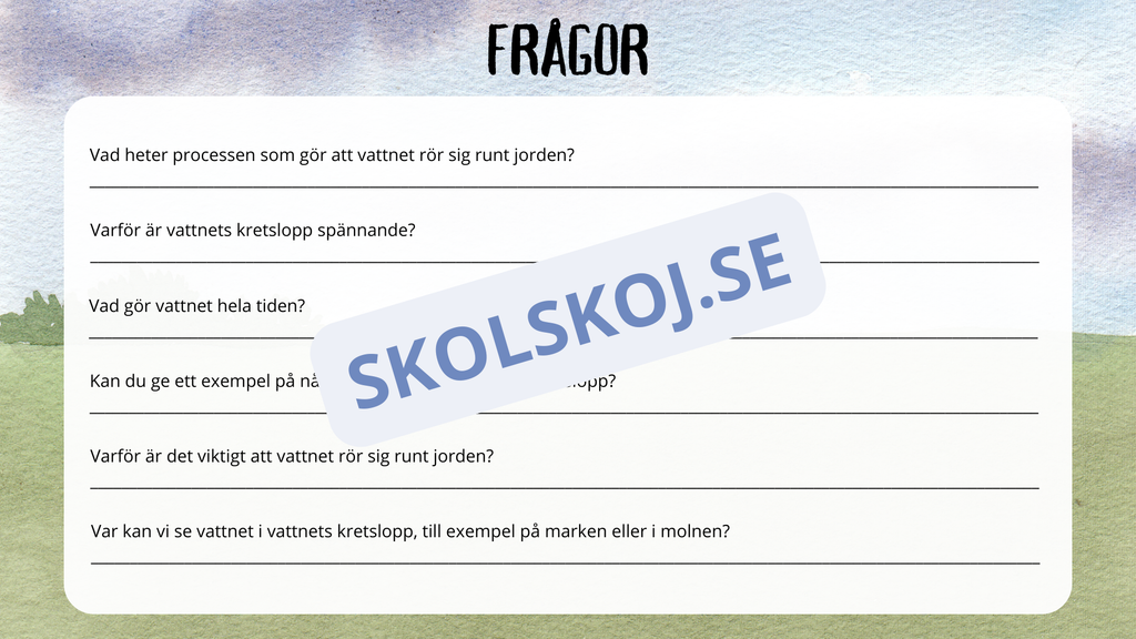 Vattnets kretslopp för små upptäckare + frågor