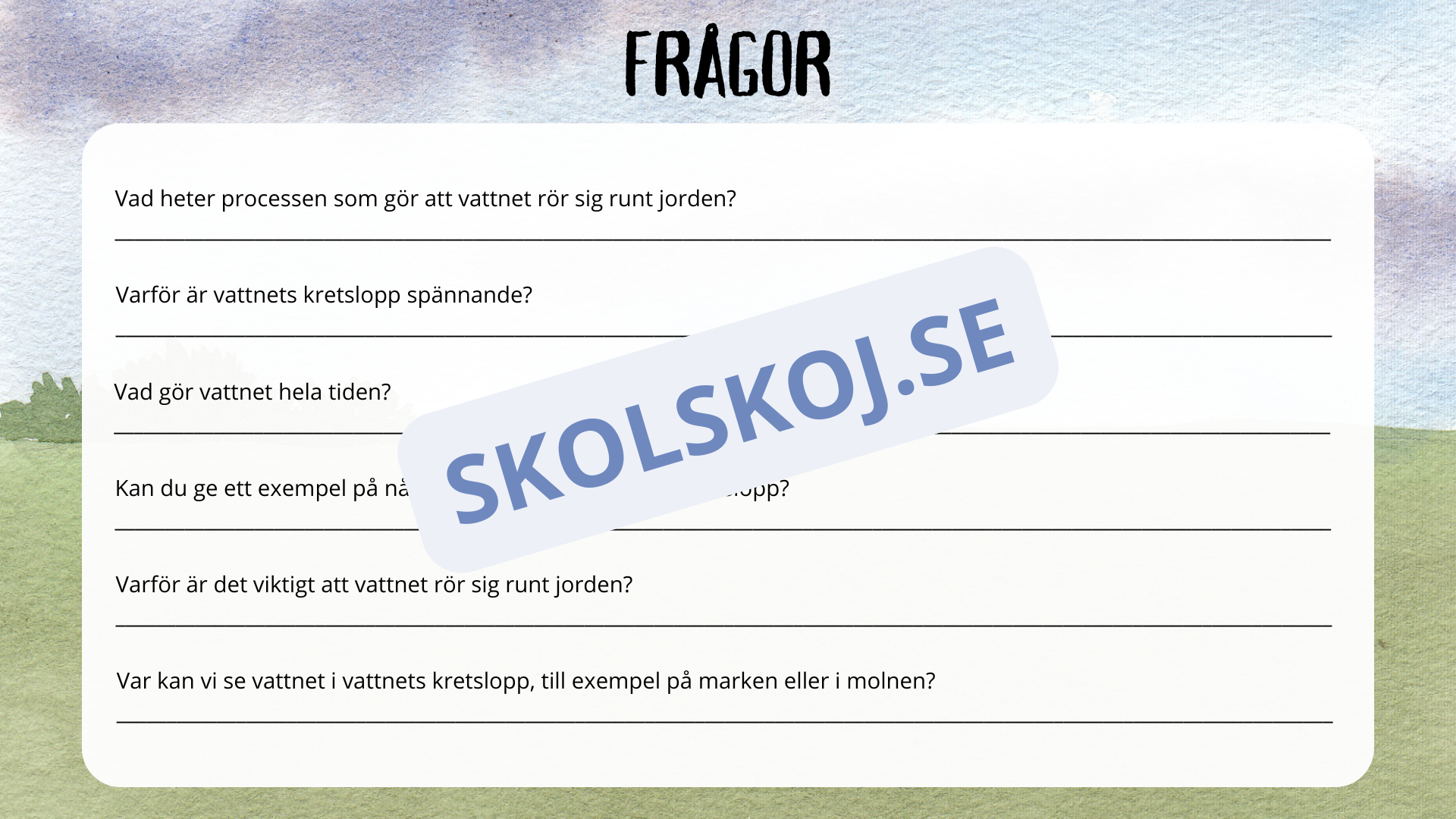 Vattnets kretslopp för små upptäckare + frågor