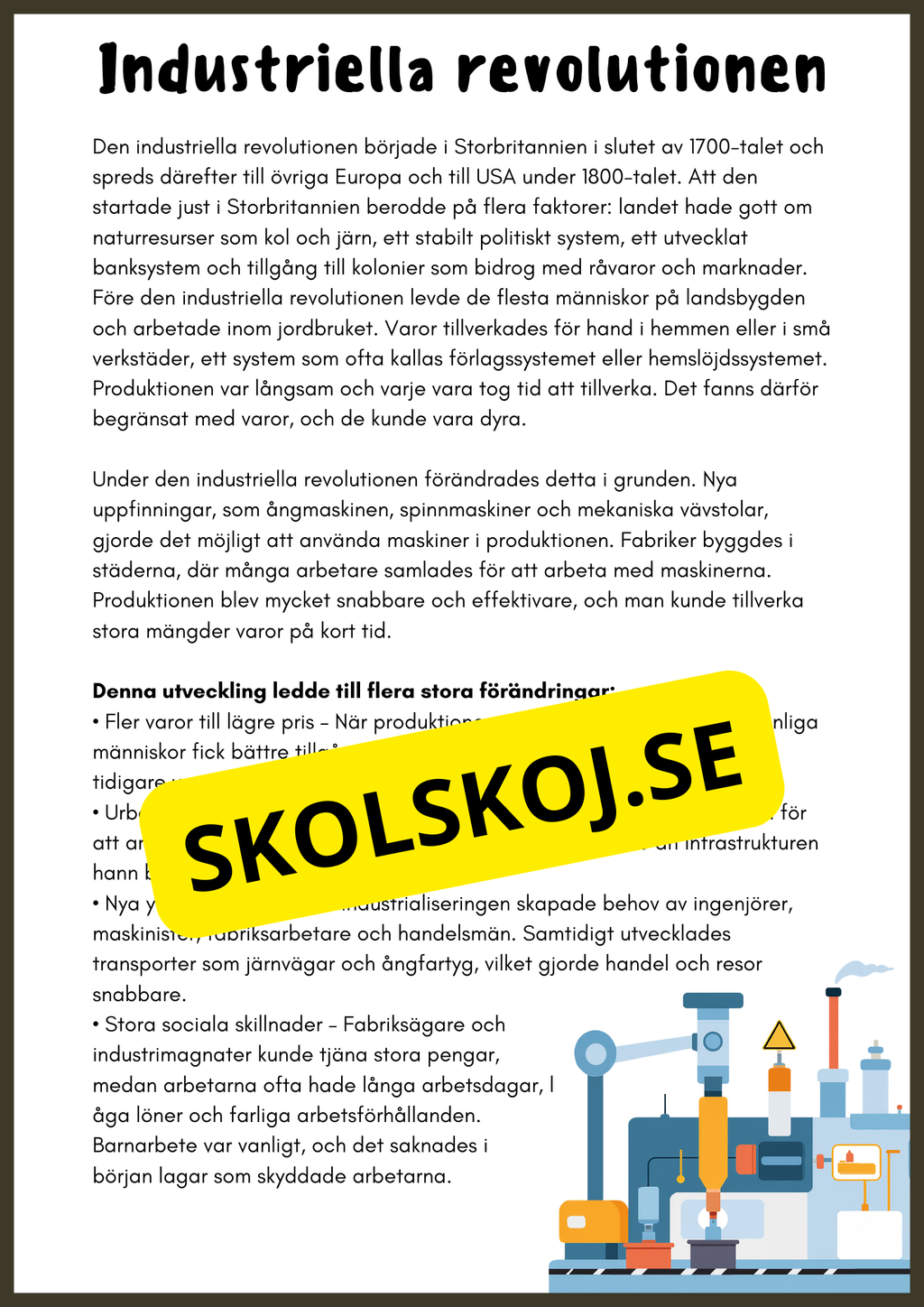 Industriella revolutionen - Årskurs 4 - 6