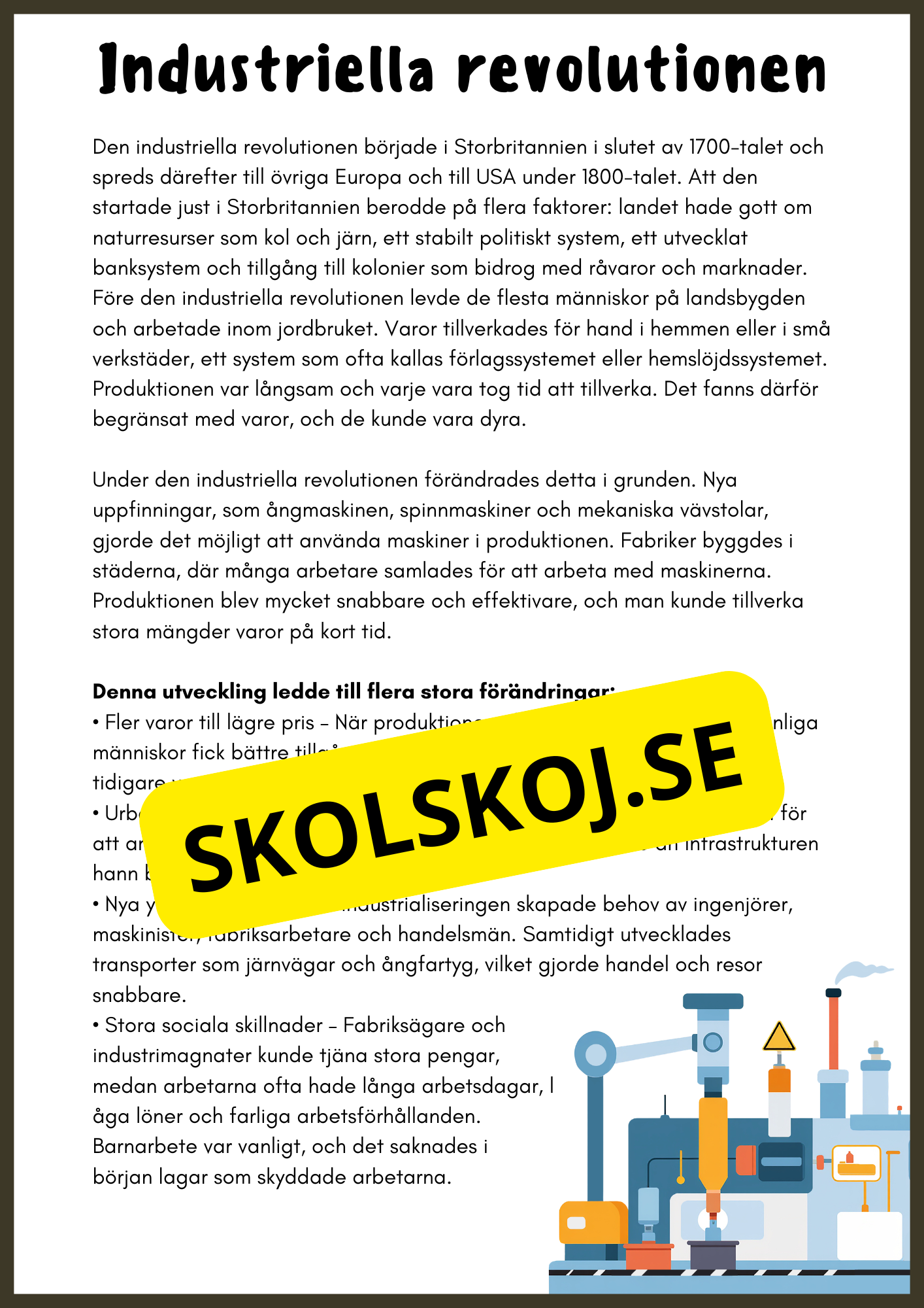 Industriella revolutionen - Årskurs 4 - 6