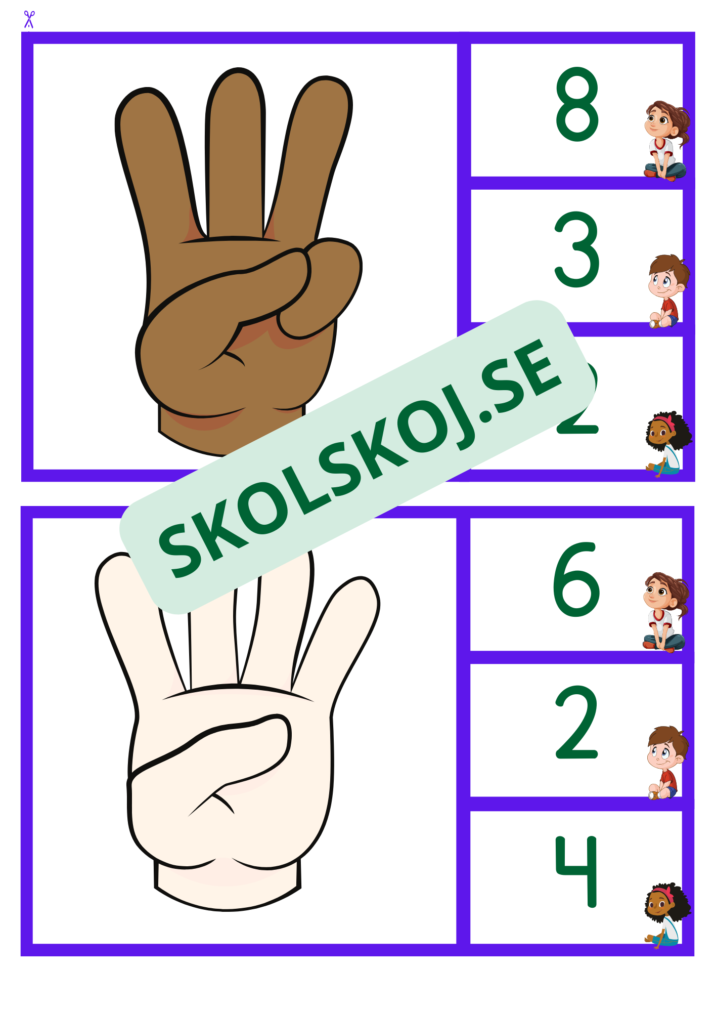 Fingerräkning - markera rätt siffra med en klädnypa eller ett gem