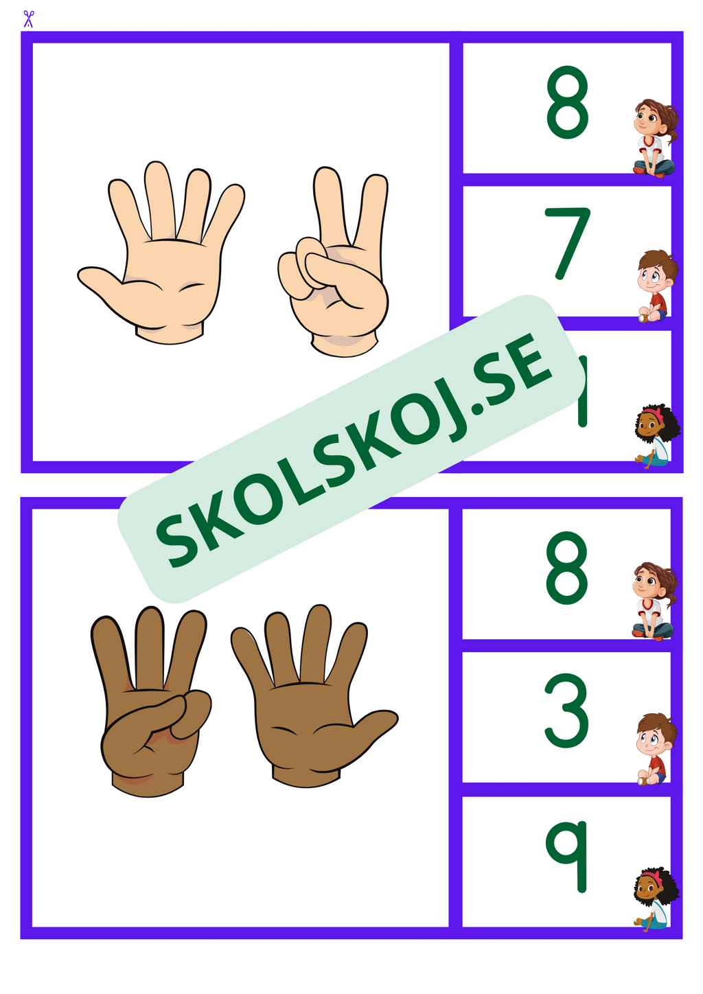 Fingerräkning - markera rätt siffra med en klädnypa eller ett gem
