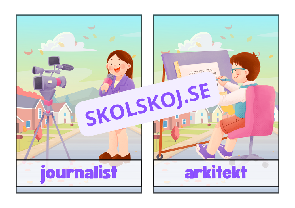 Flashkort - A5 storlek - Yrken