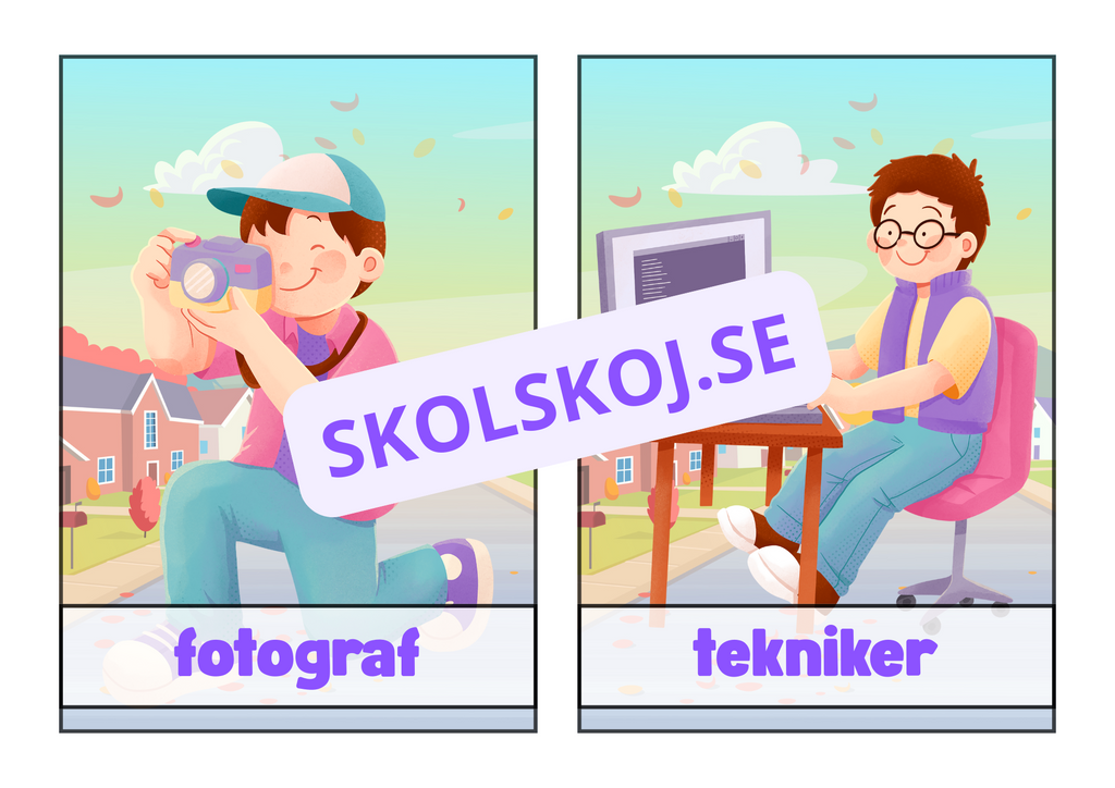 Flashkort - A5 storlek - Yrken