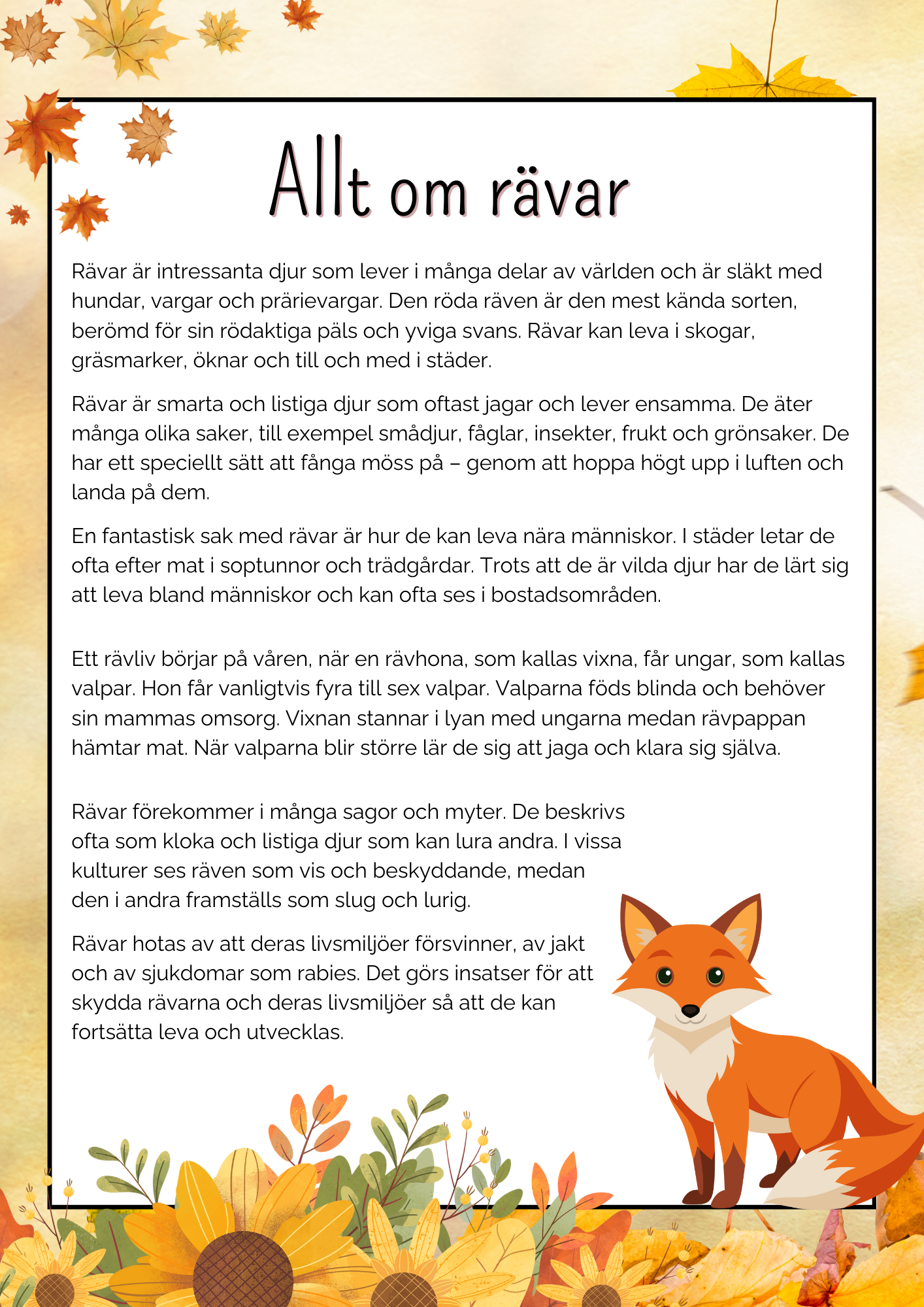 Allt om rävar - Läsförståelse