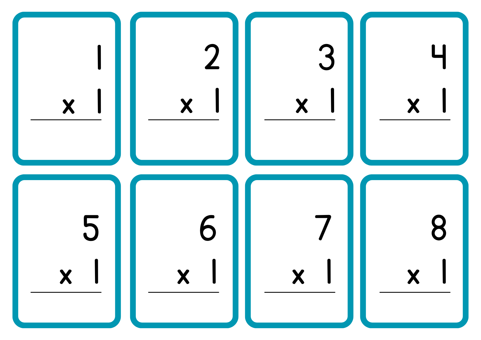 Multiplikationskort 1 - 10 - A5 format