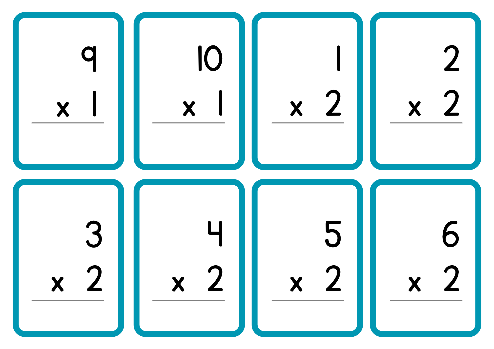Multiplikationskort 1 - 10 - A5 format