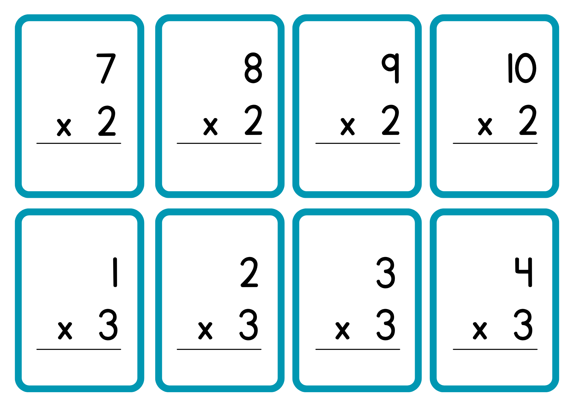 Multiplikationskort 1 - 10 - A5 format
