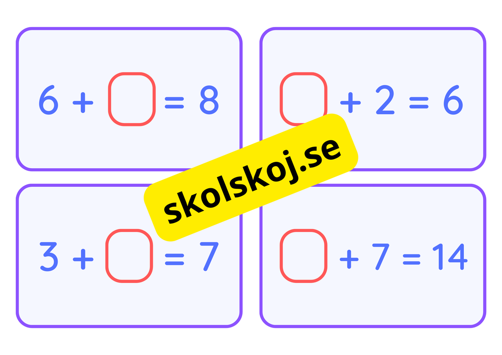 Addition och subtraktion - Flashkort - A5