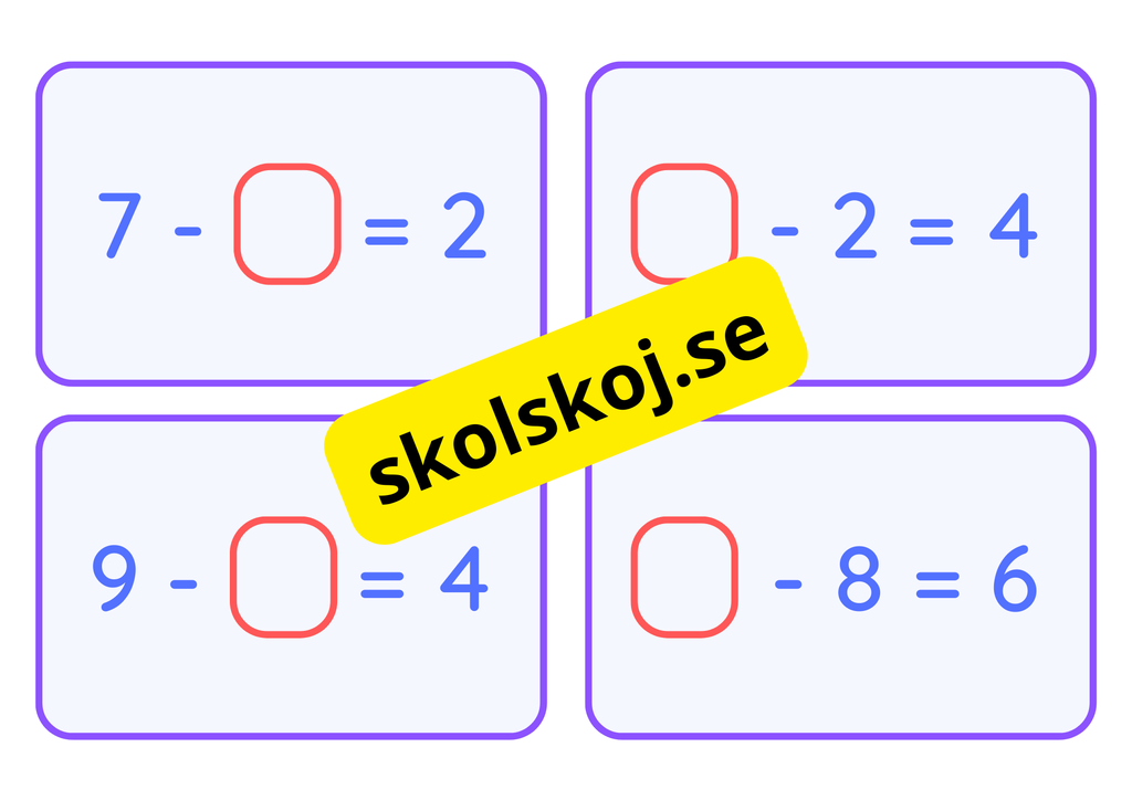 Addition och subtraktion - Flashkort - A5
