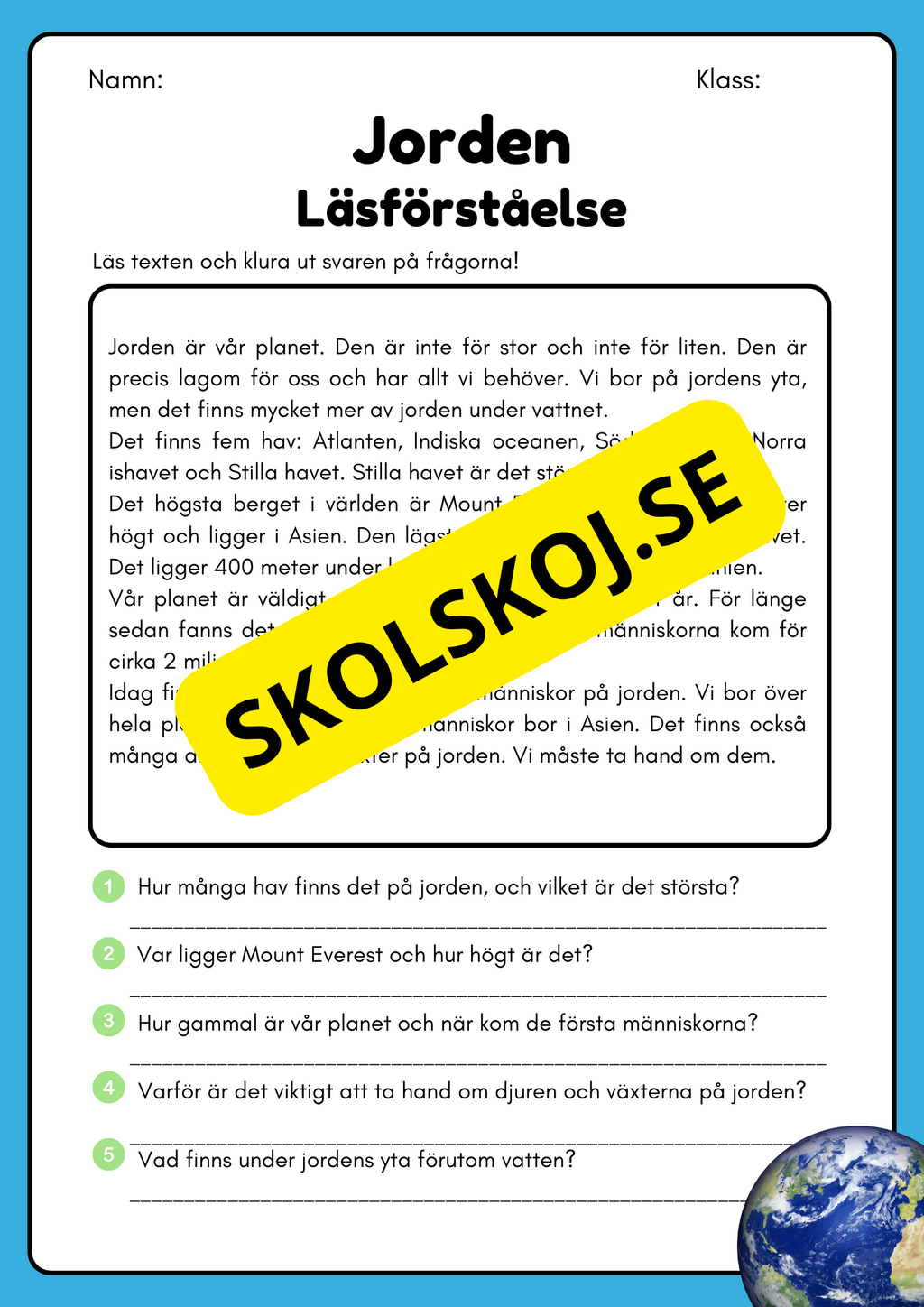 Läsförståelse - Planeterna