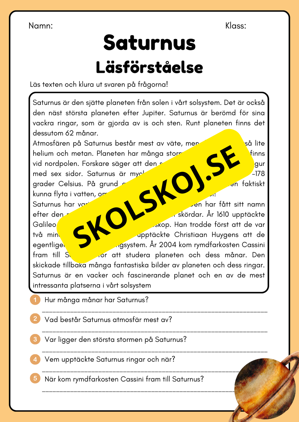 Läsförståelse - Planeterna