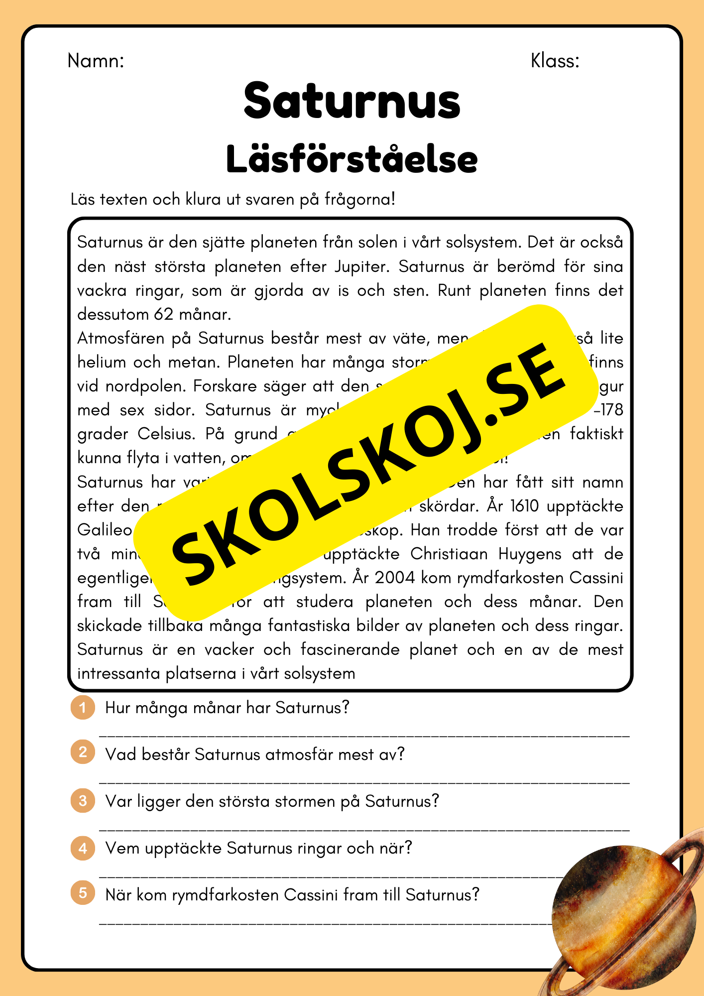 Läsförståelse - Planeterna