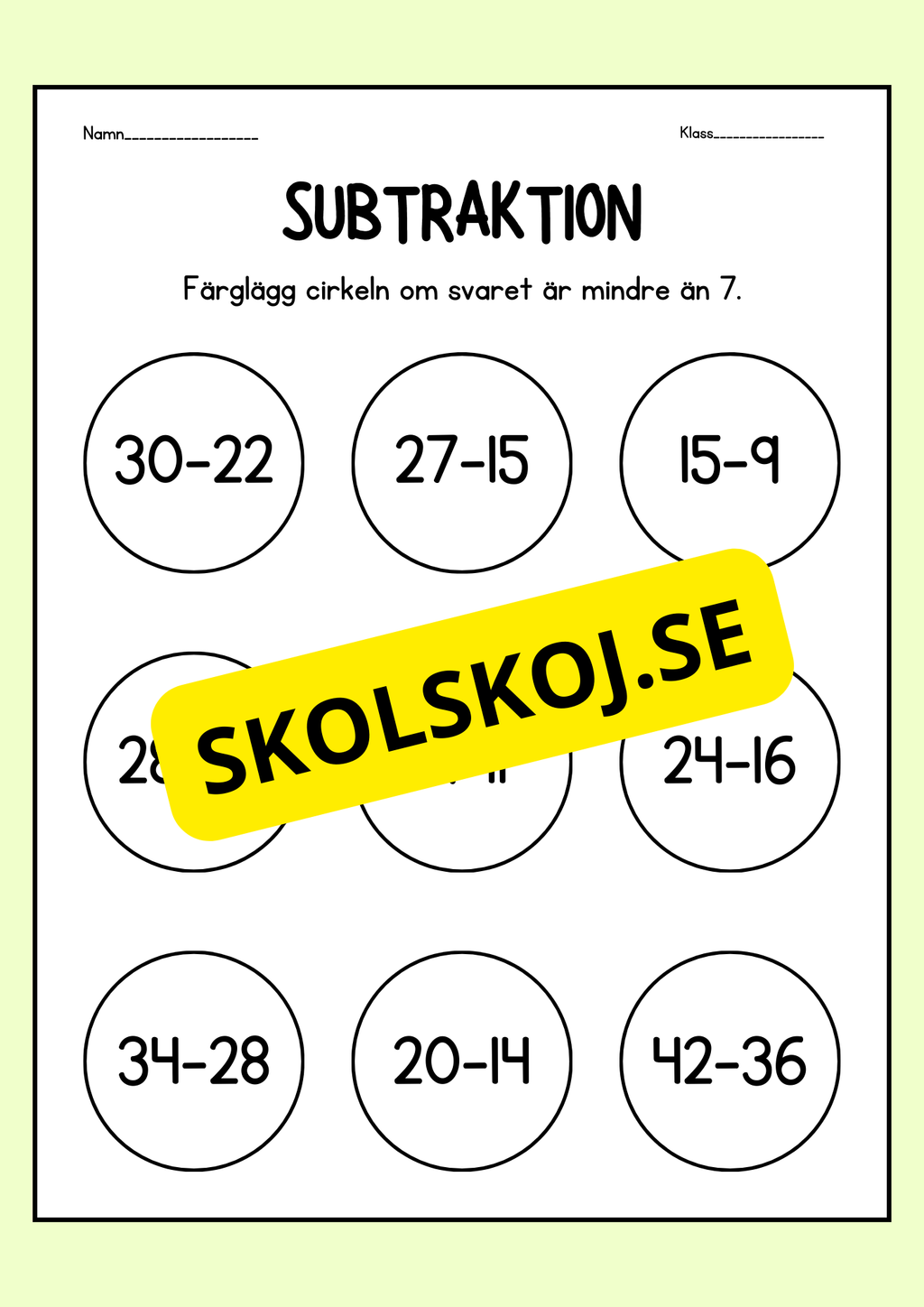 Subtraktion - Häfte