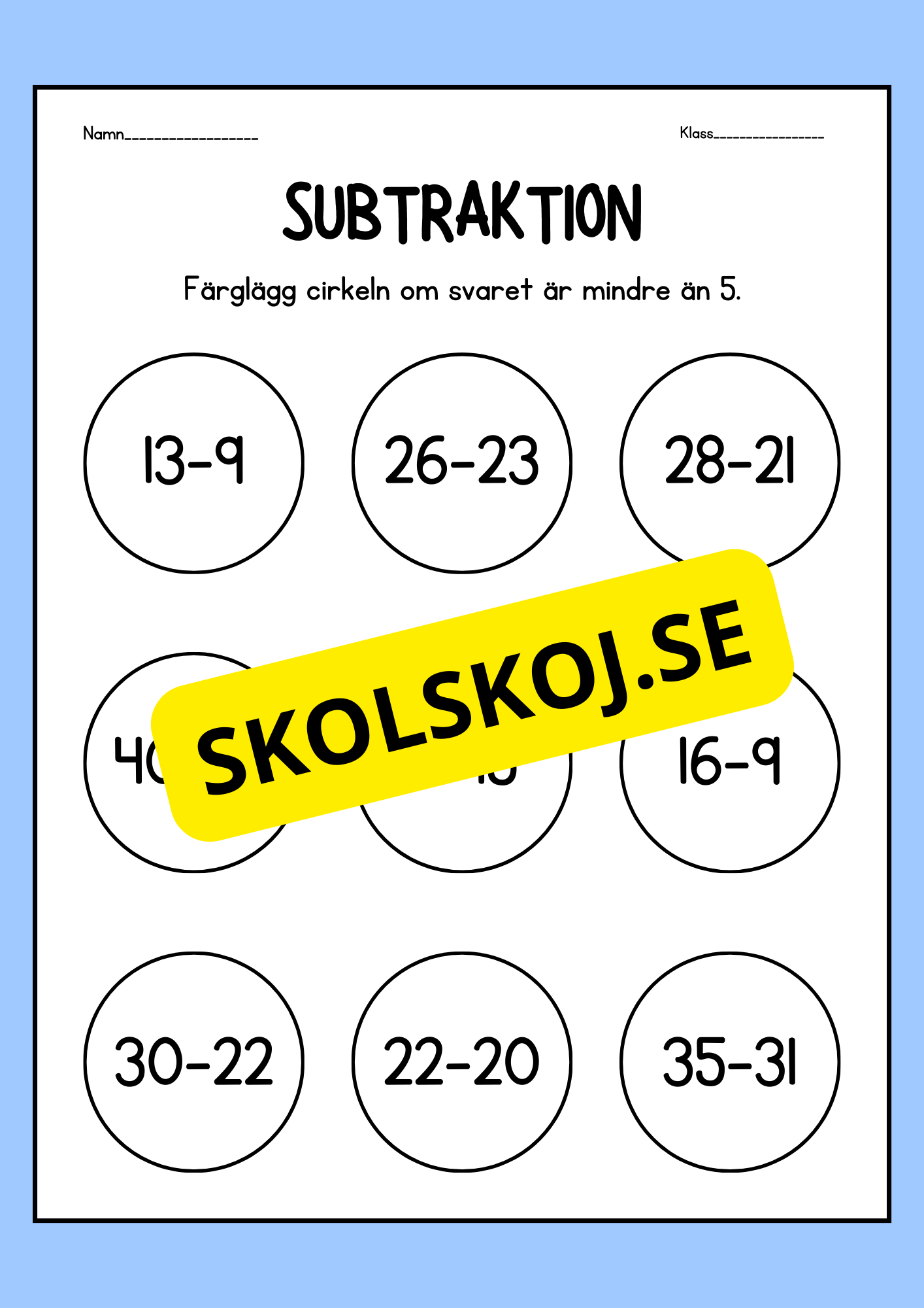 Subtraktion - Häfte