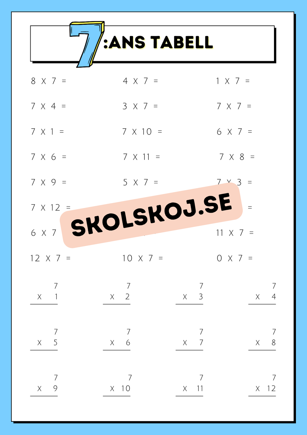 Träna multiplikation med hjälp av multiplikationstabellerna