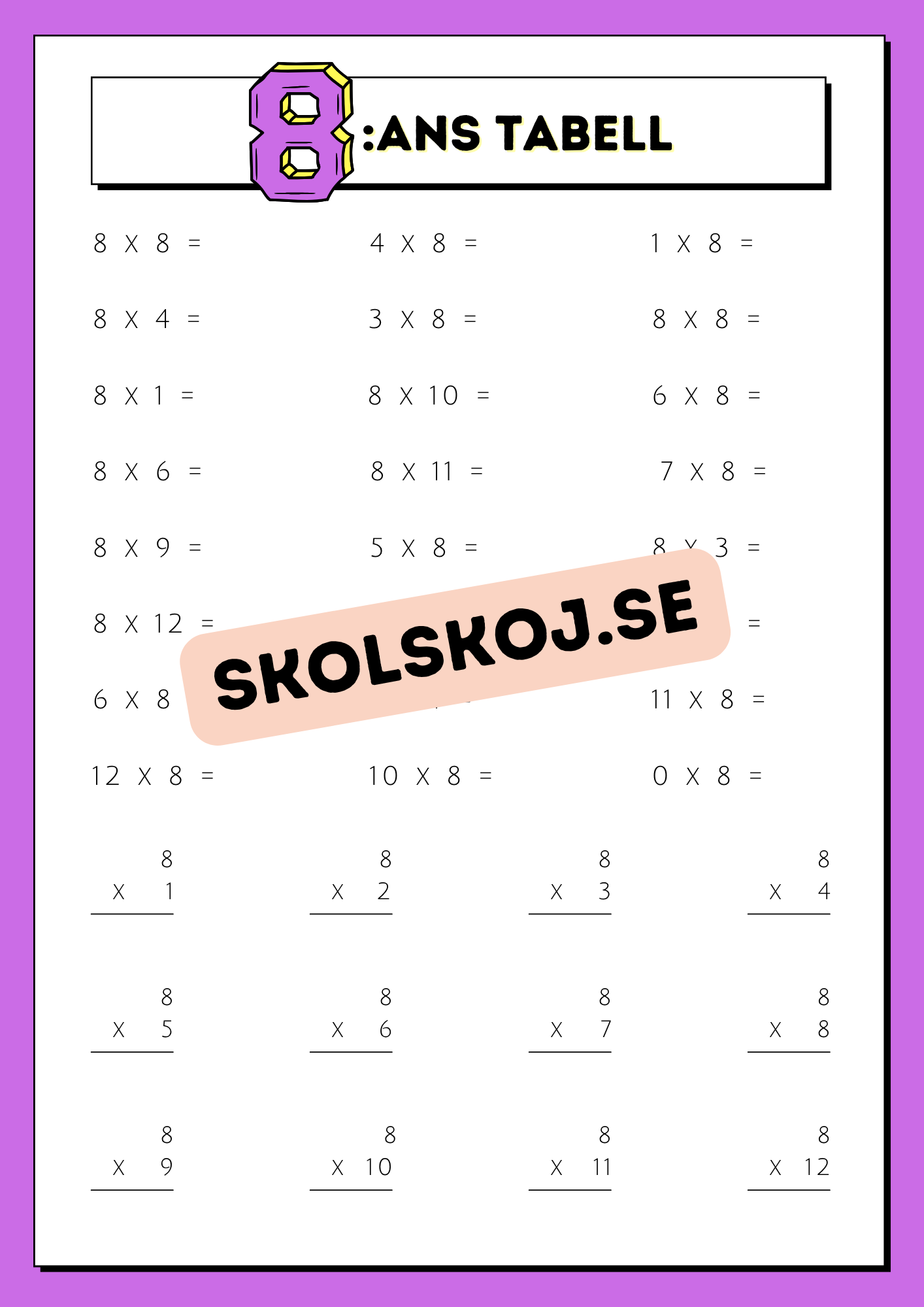 Träna multiplikation med hjälp av multiplikationstabellerna