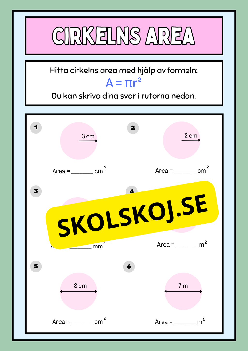 Cirkelns omkrets och area - Årskurs 5 - 6