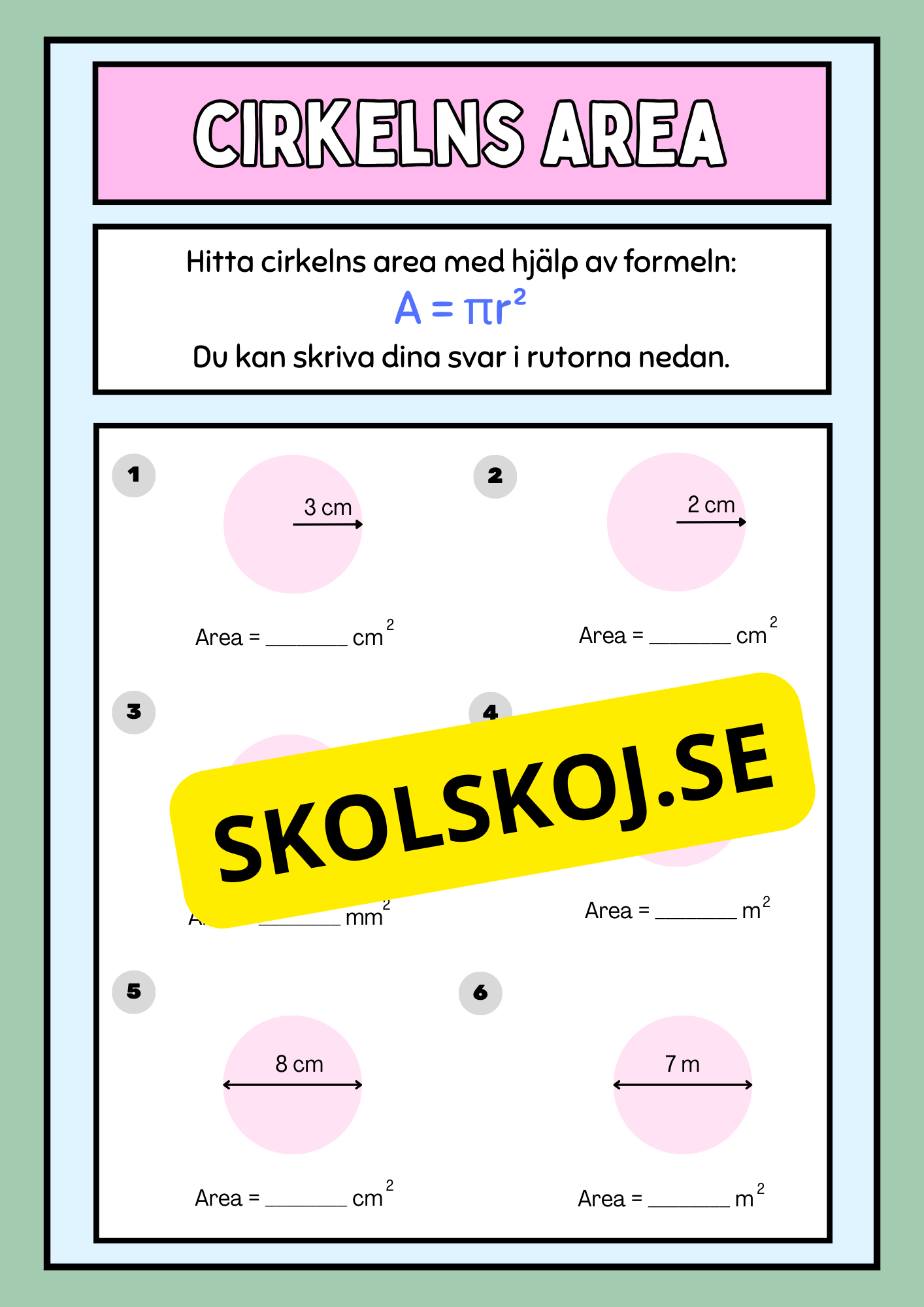 Cirkelns omkrets och area - Årskurs 5 - 6