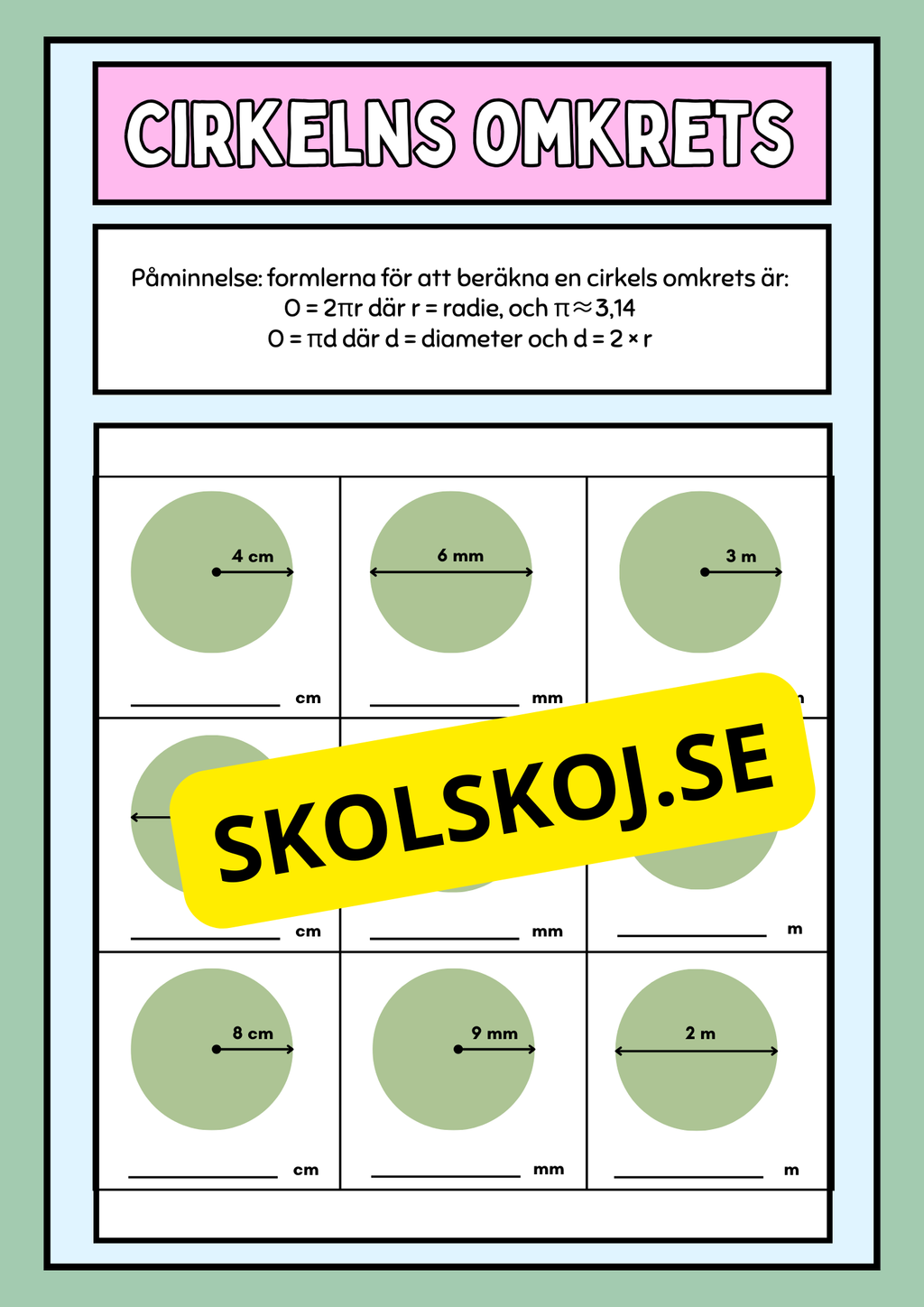 Cirkelns omkrets och area - Årskurs 5 - 6