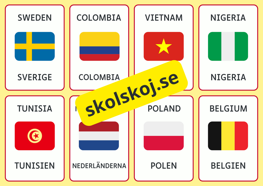 Kort med länder på engelska och svenska