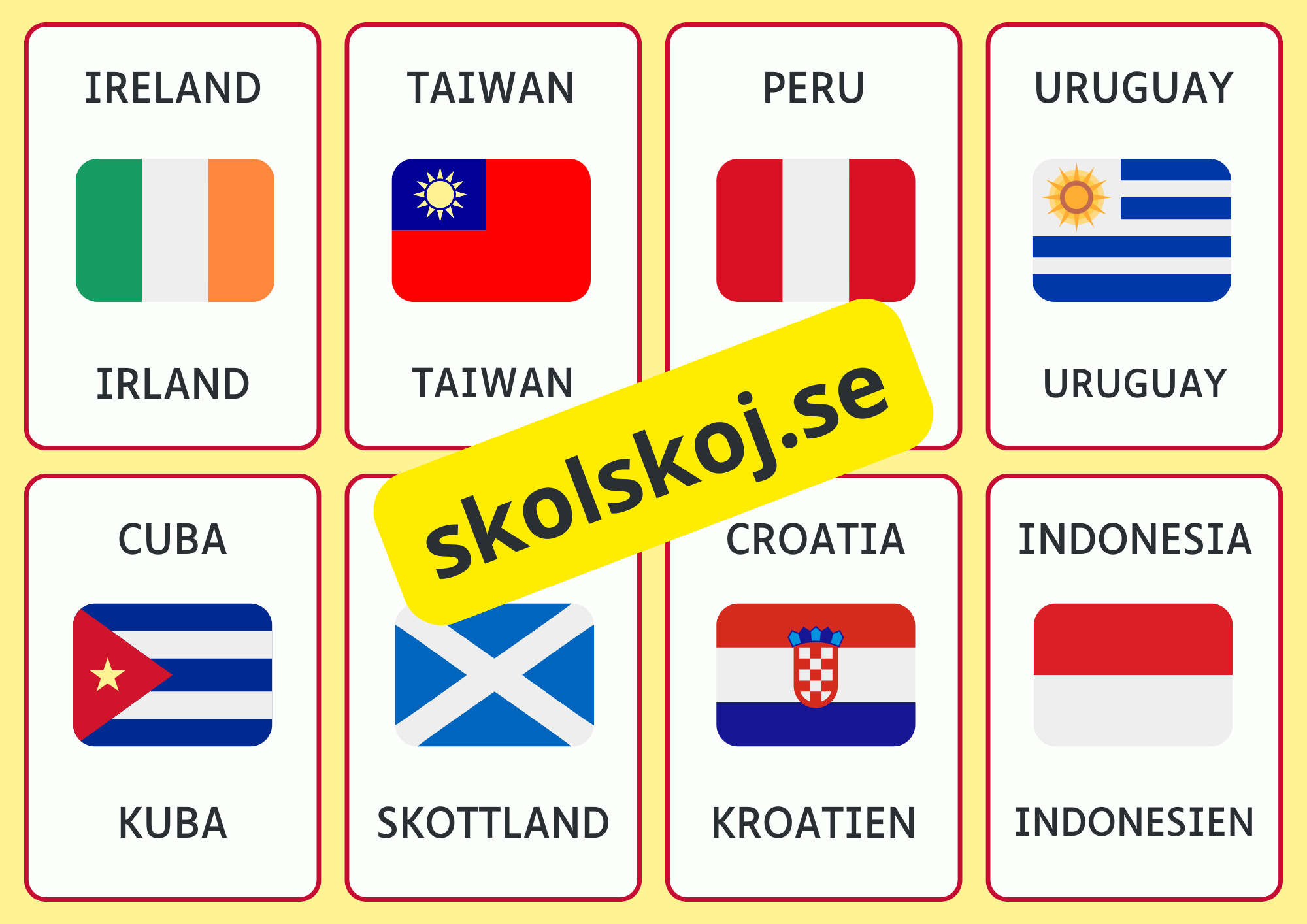 Kort med länder på engelska och svenska
