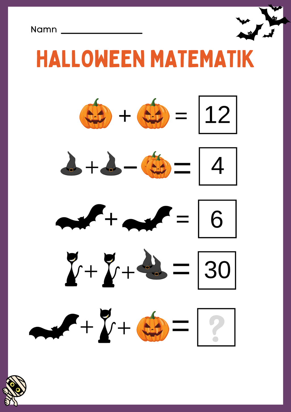 Halloween matematik - Fk - Åk 2