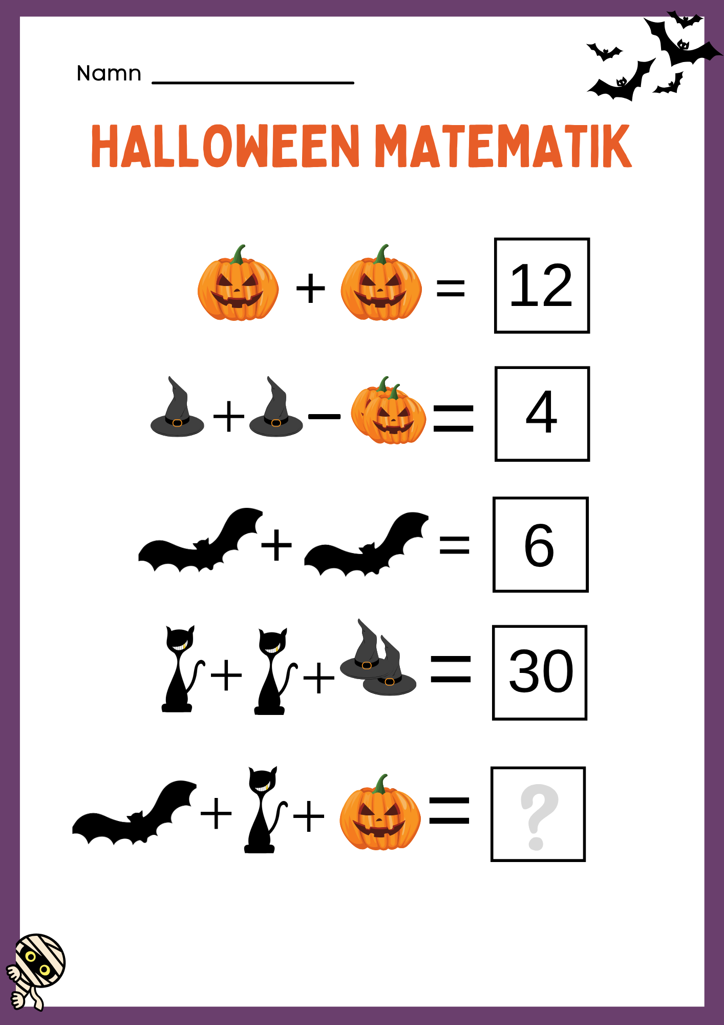 Halloween matematik - Fk - Åk 2