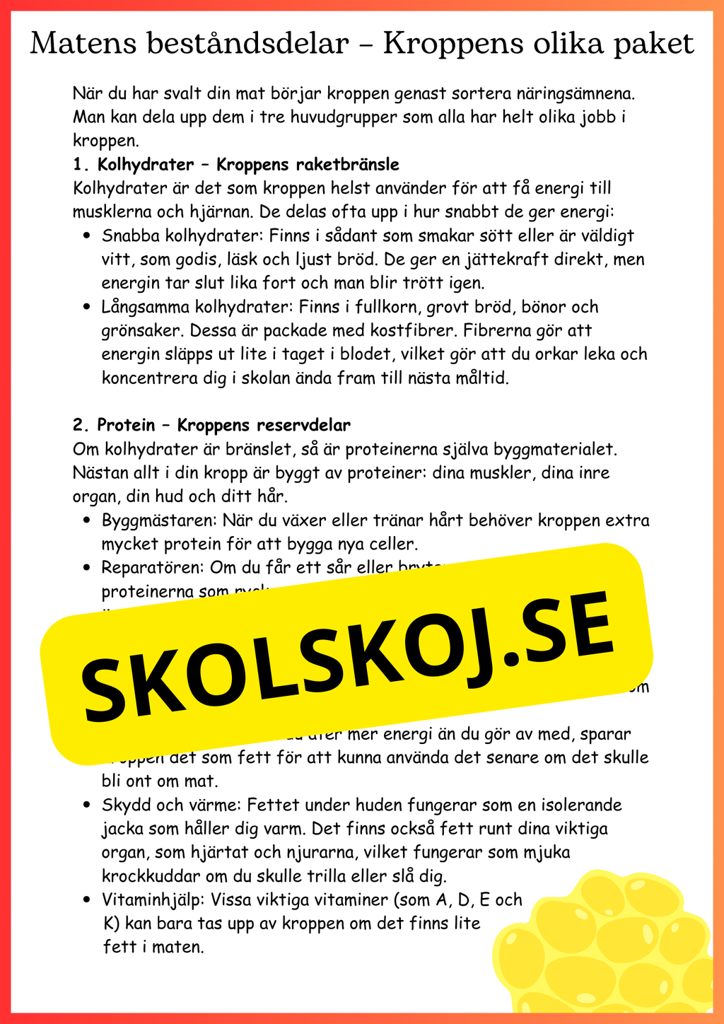 Kroppen behöver energi - Årskurs 4 - 6