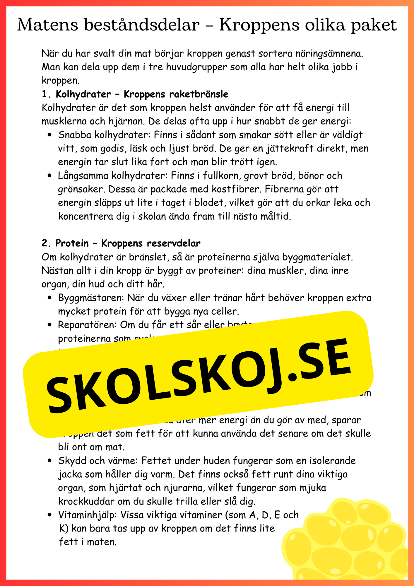 Kroppen behöver energi - Årskurs 4 - 6