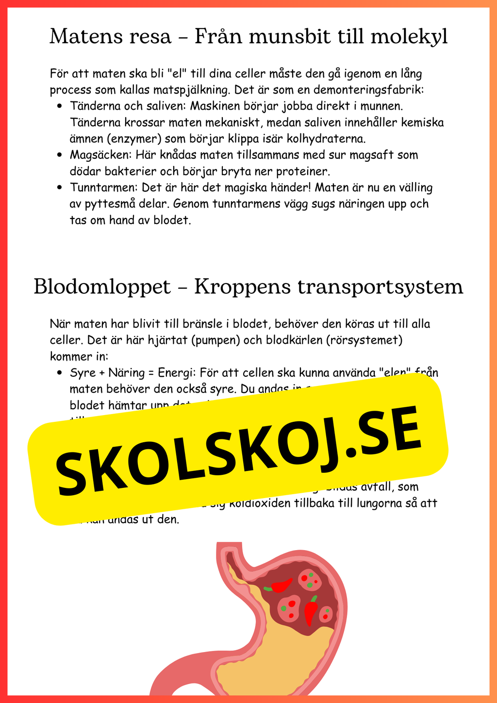 Kroppen behöver energi - Årskurs 4 - 6