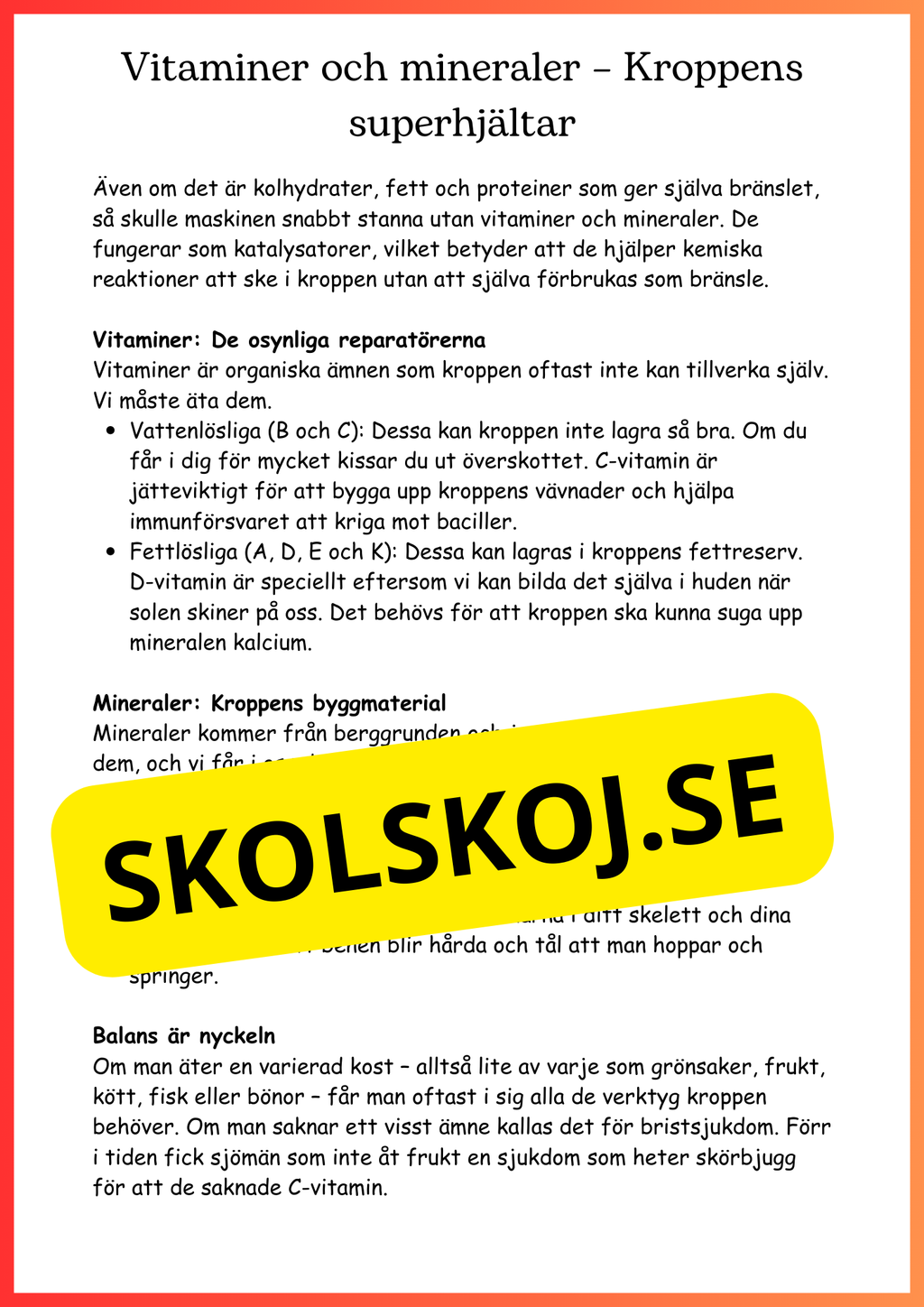 Kroppen behöver energi - Årskurs 4 - 6