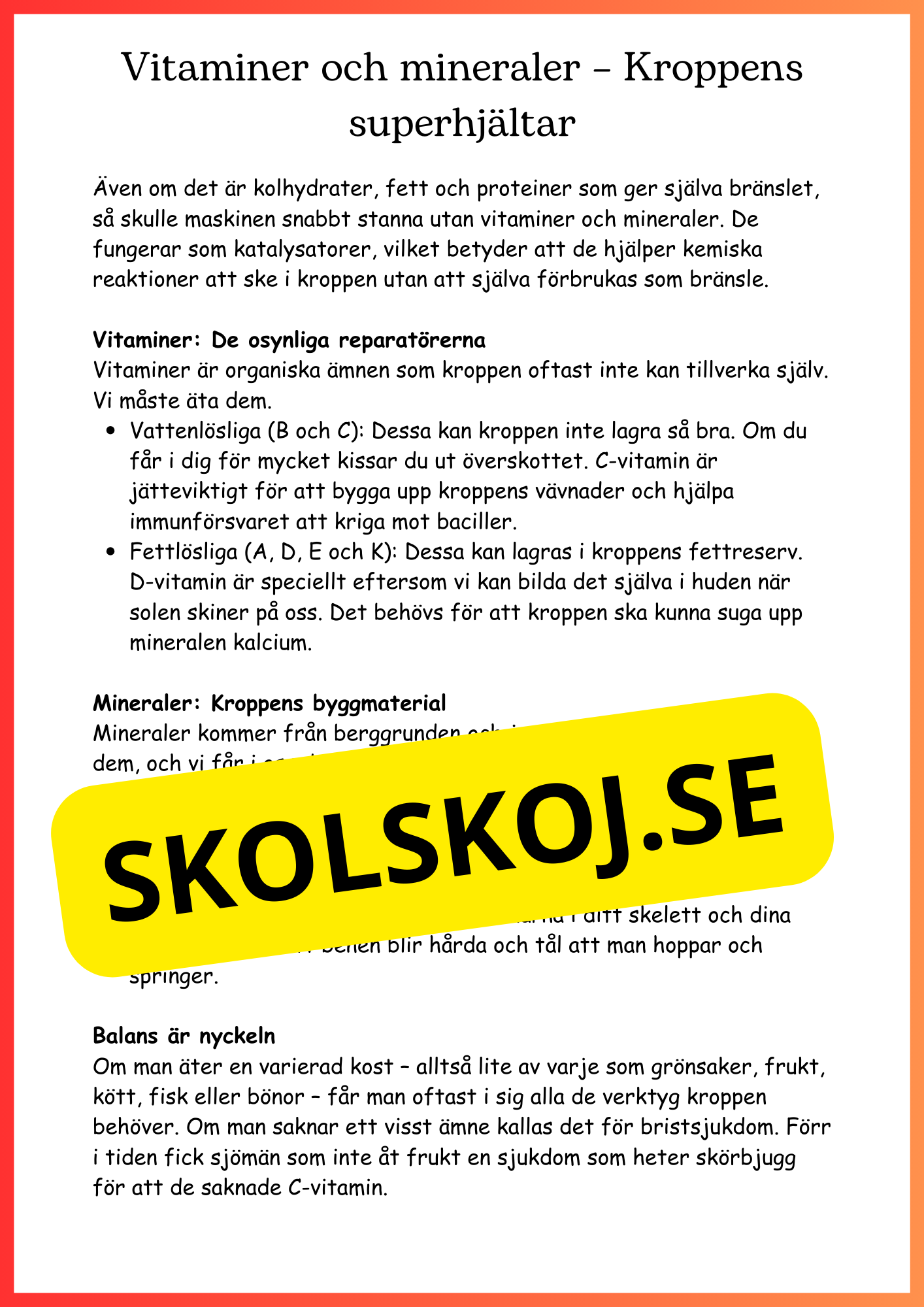 Kroppen behöver energi - Årskurs 4 - 6