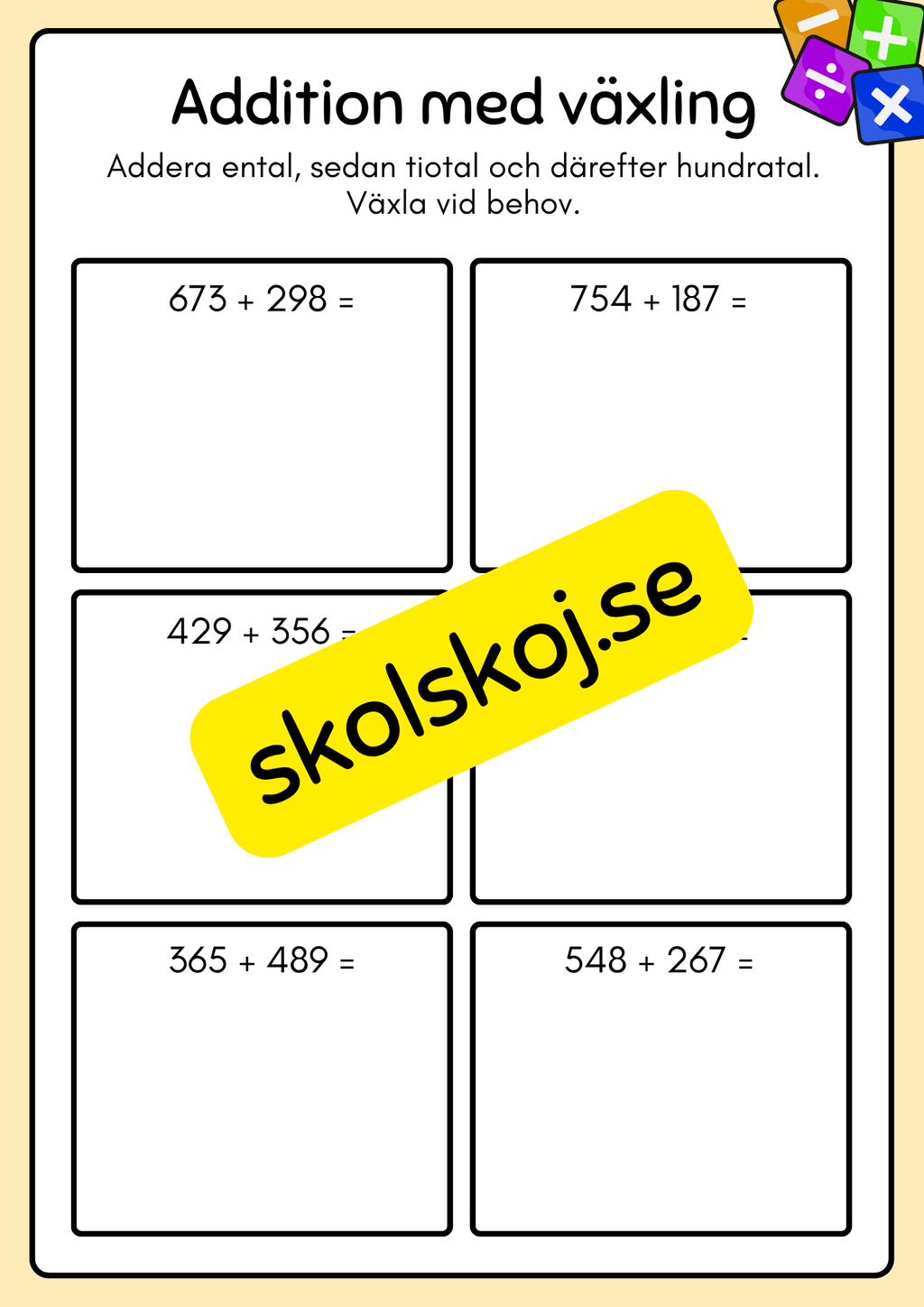 Addition med växling - Häfte