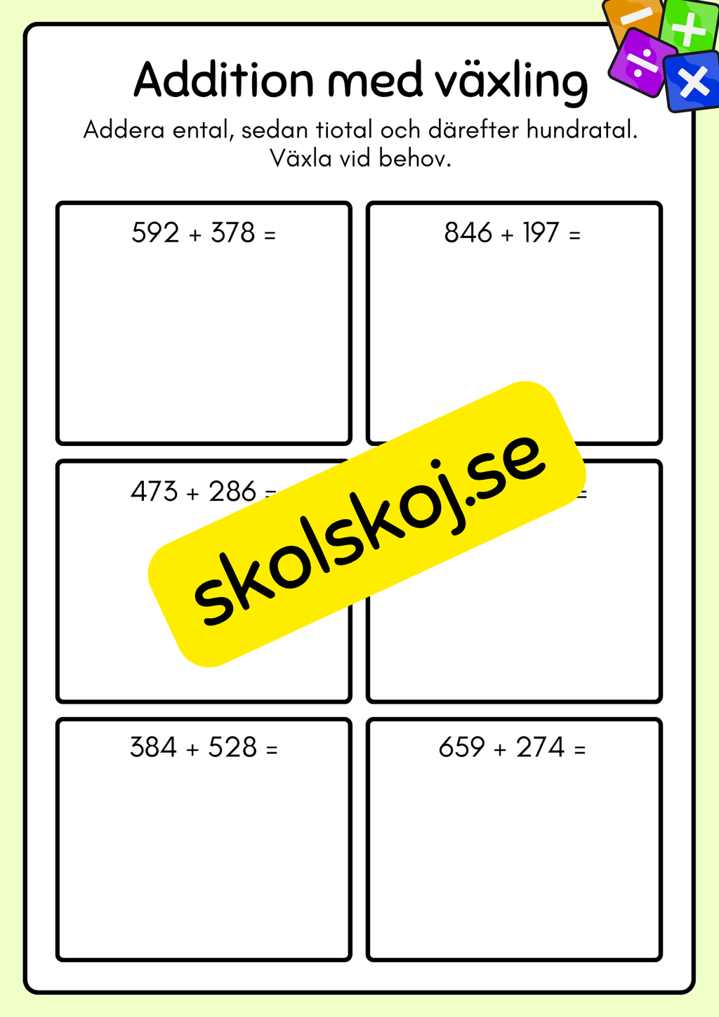 Addition med växling - Häfte