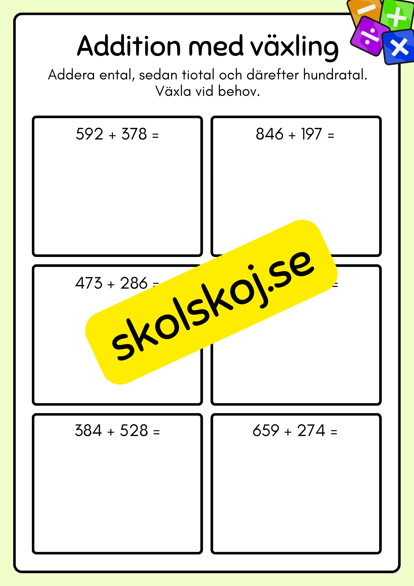 Addition med växling - Häfte