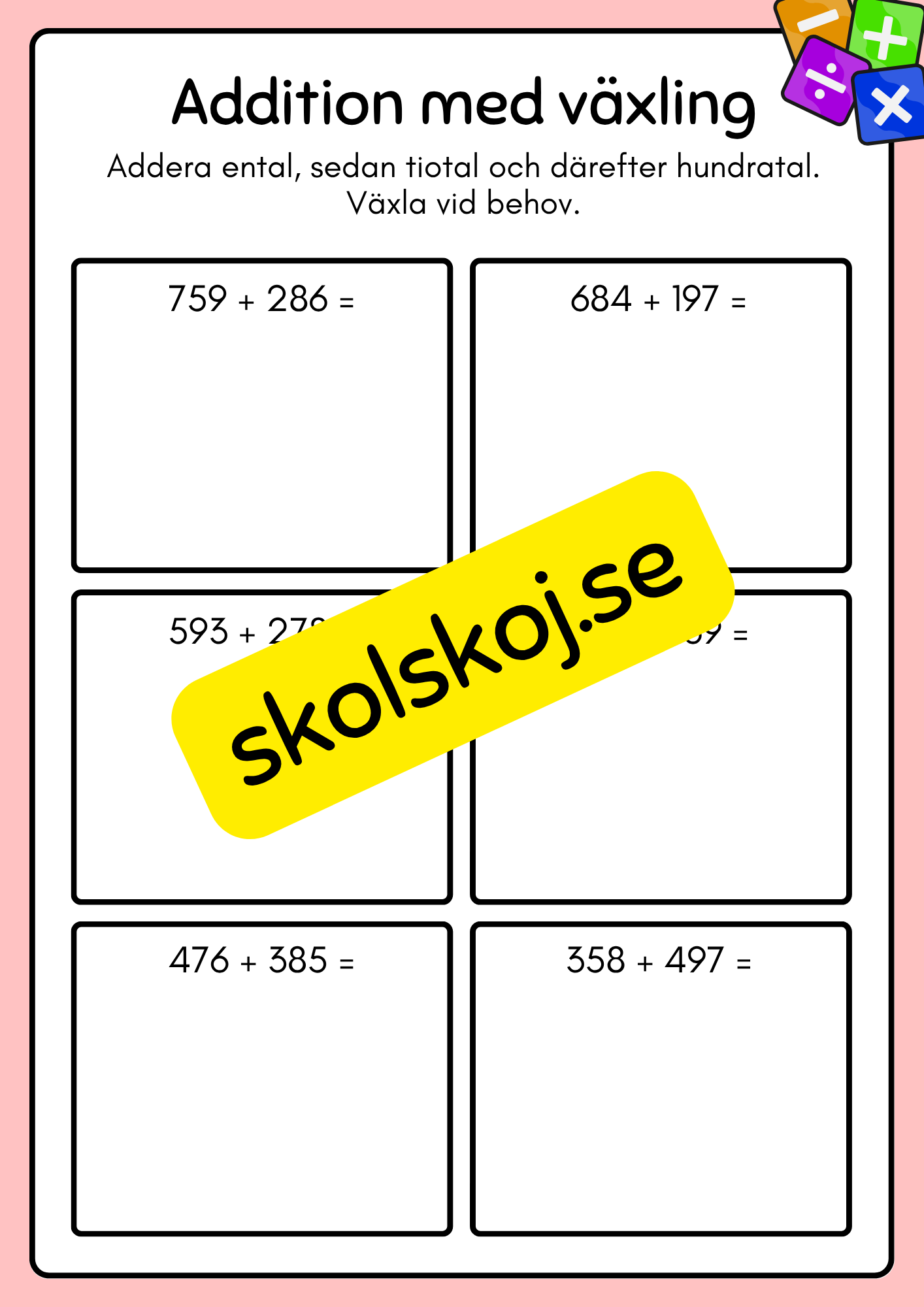 Addition med växling - Häfte