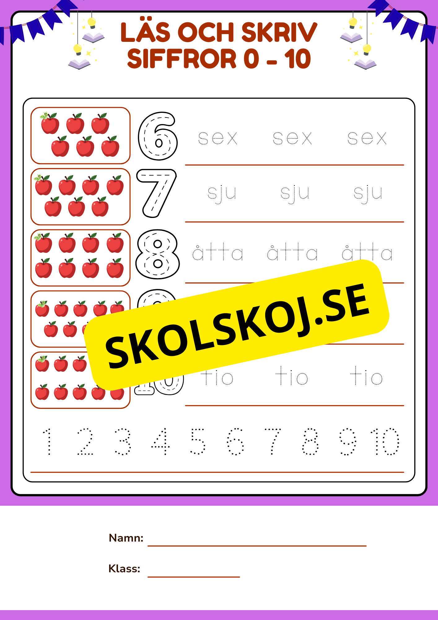 Läs och skriv siffror 0 - 10