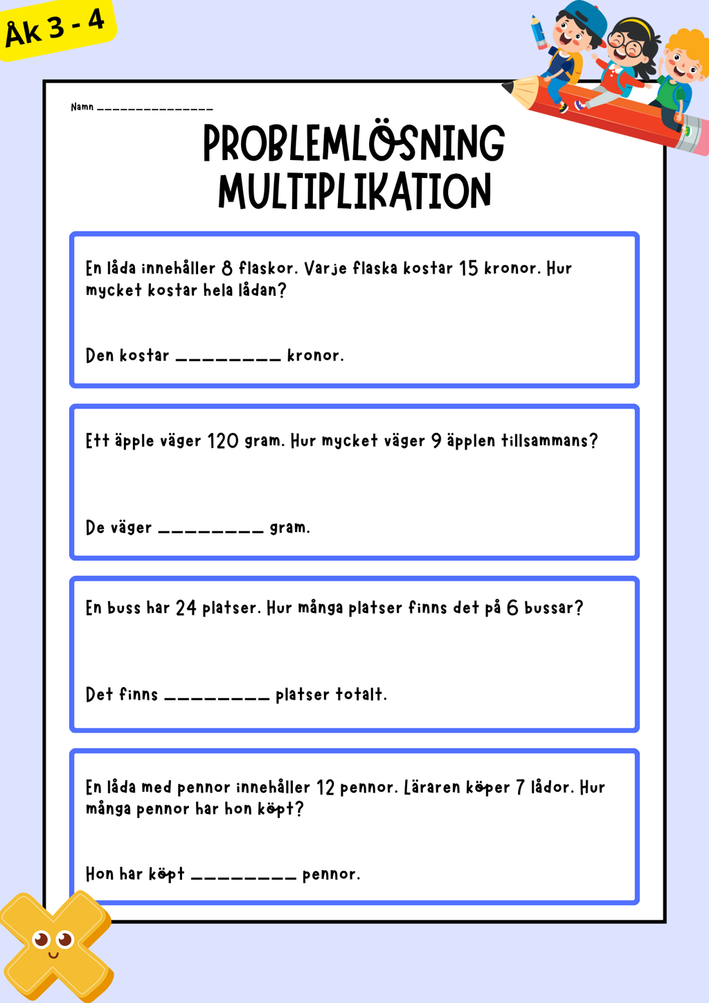 Problemlösning - Matematik - Åk 3 - 4 (Multiplikation)