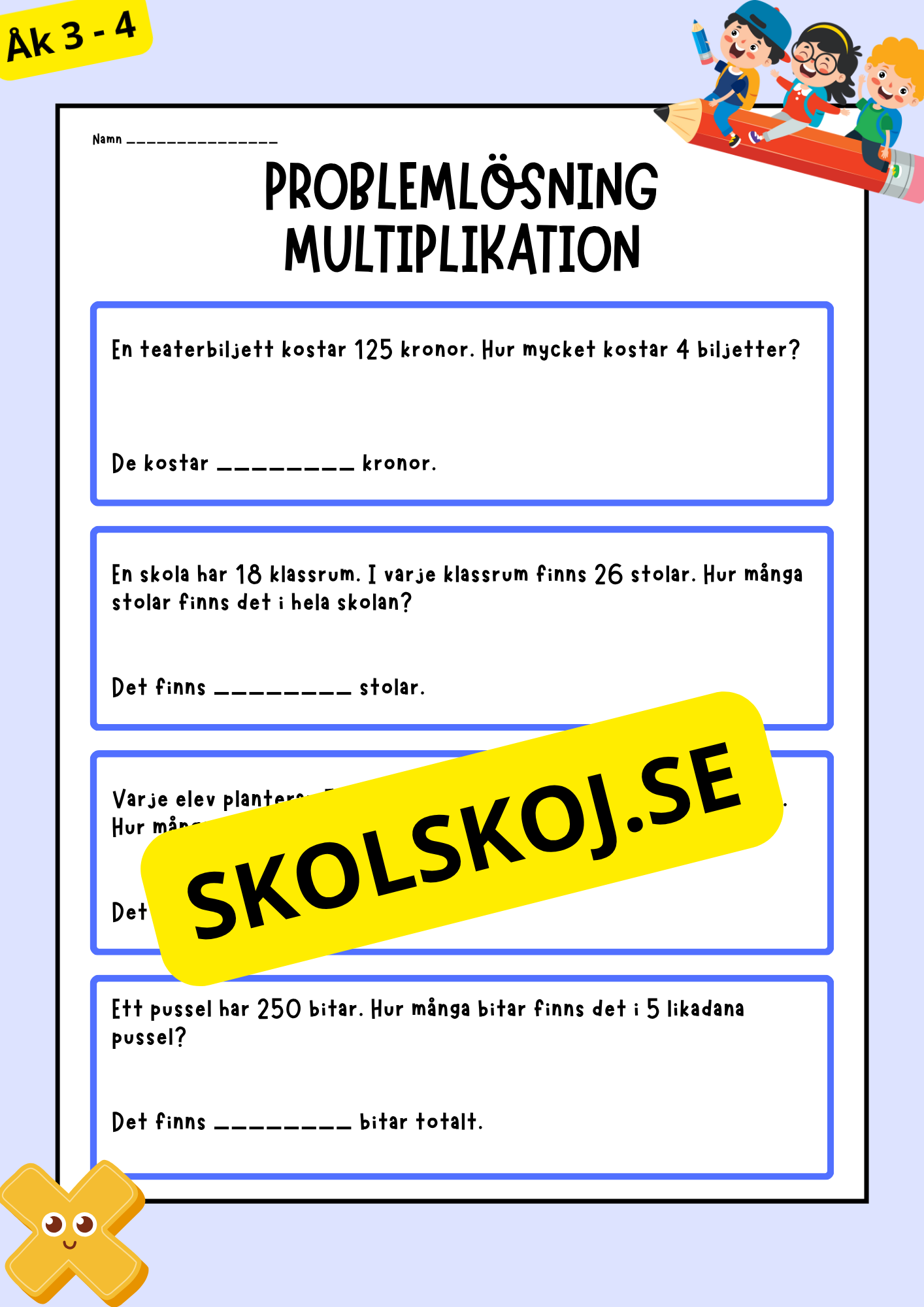 Problemlösning - Matematik - Åk 3 - 4 (Multiplikation)
