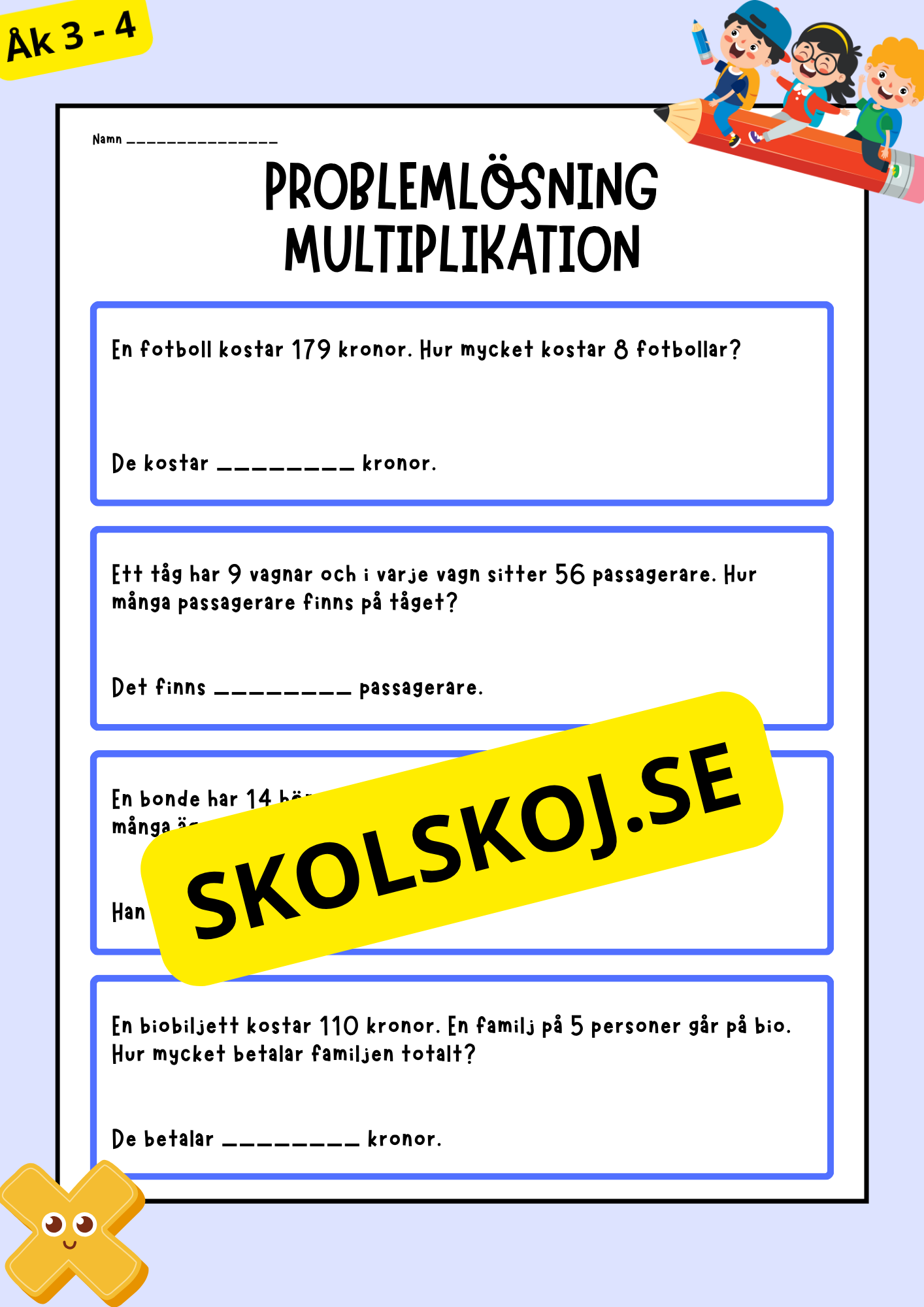 Problemlösning - Matematik - Åk 3 - 4 (Multiplikation)