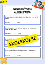 Problemlösning - Matematik - Åk 3 - 4 (Multiplikation)