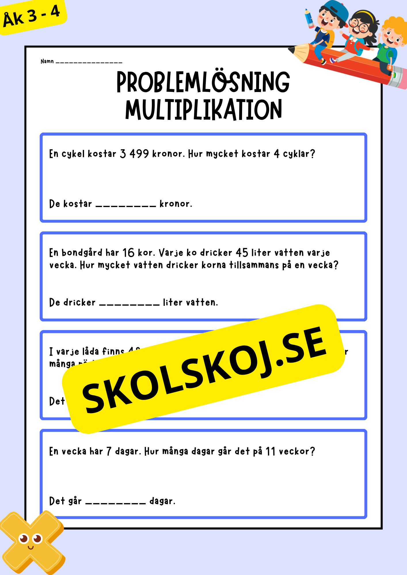 Problemlösning - Matematik - Åk 3 - 4 (Multiplikation)