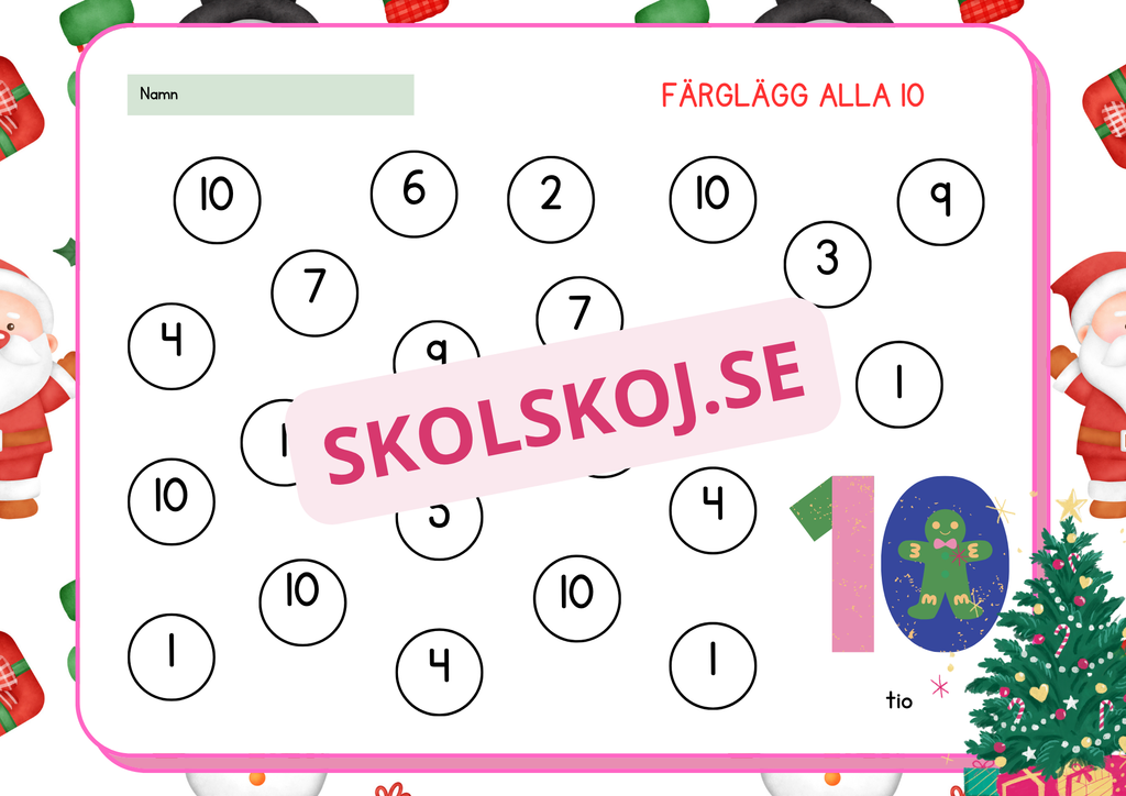 Juläventyr med siffror - Färglägg och räkna 0 - 10