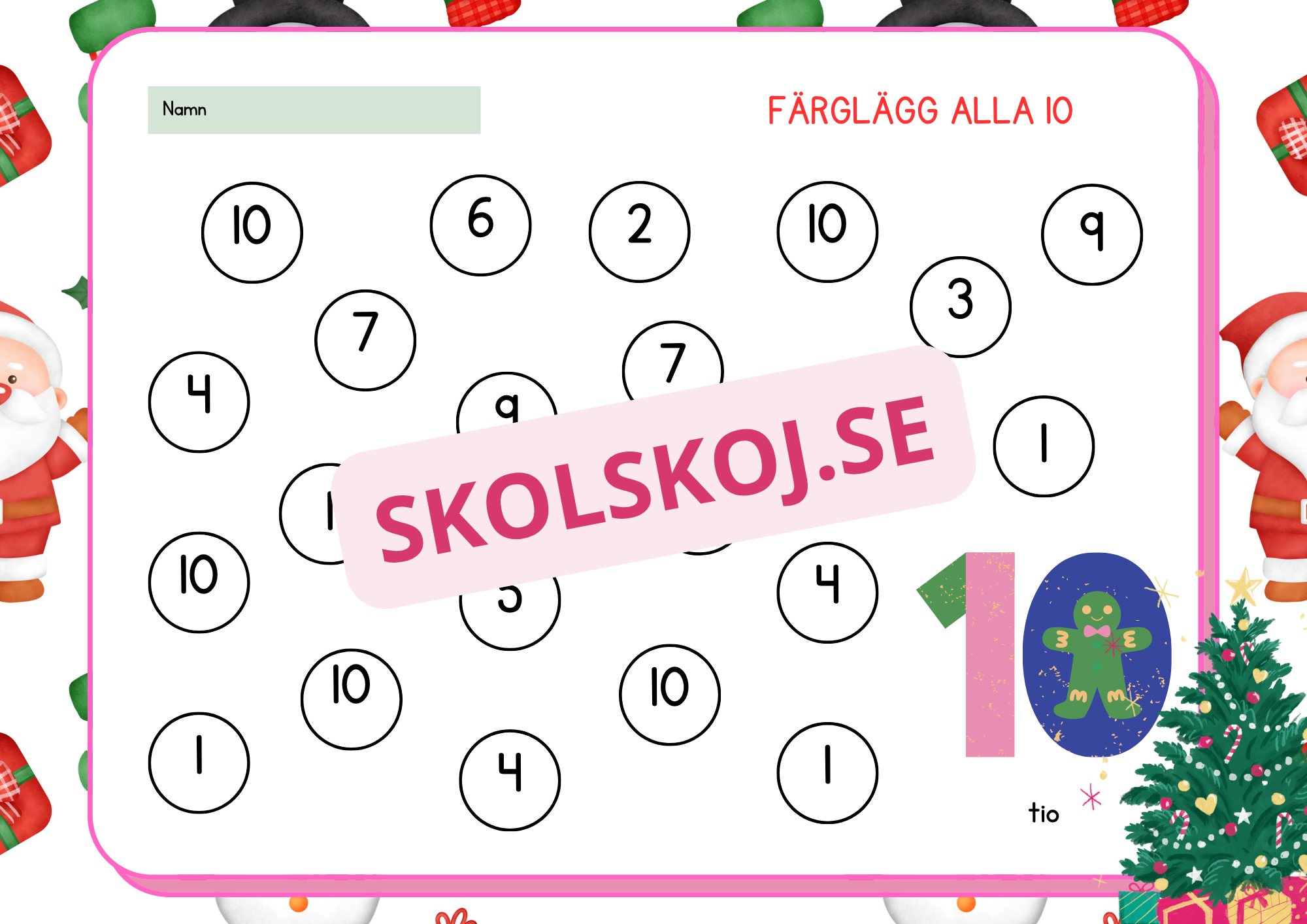 Juläventyr med siffror - Färglägg och räkna 0 - 10