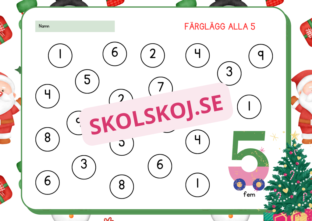Juläventyr med siffror - Färglägg och räkna 0 - 10