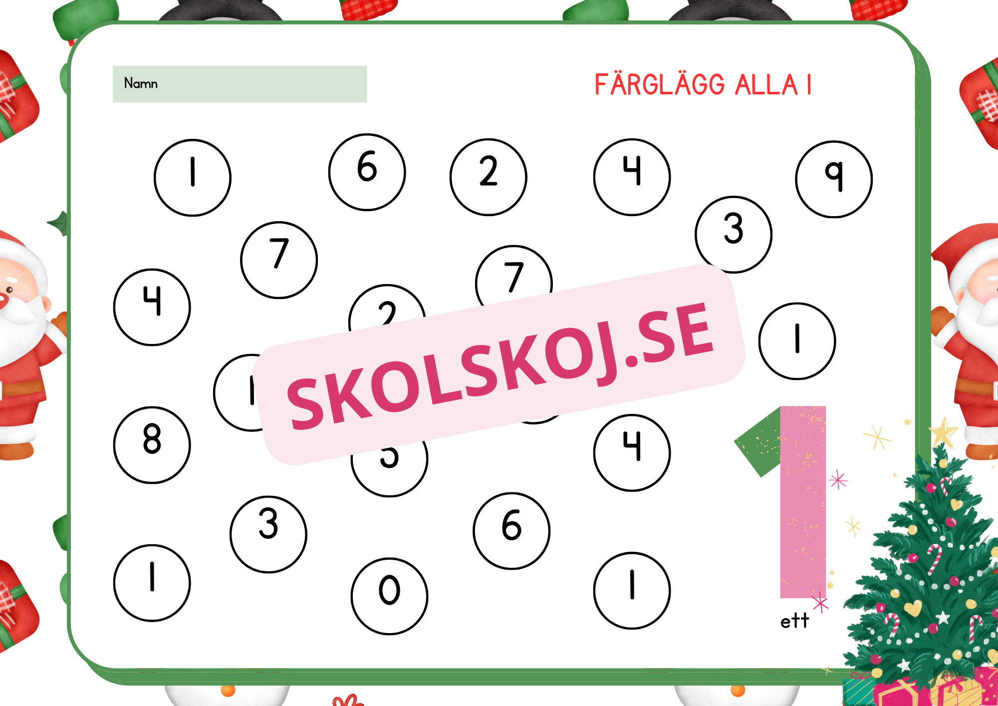 Juläventyr med siffror - Färglägg och räkna 0 - 10