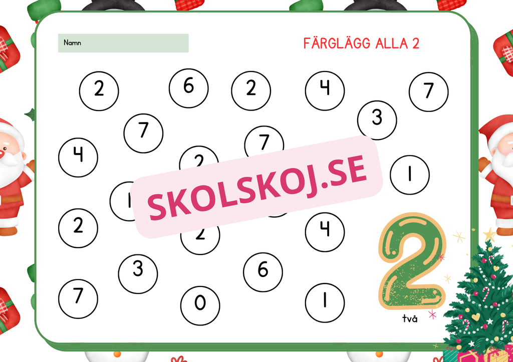 Juläventyr med siffror - Färglägg och räkna 0 - 10